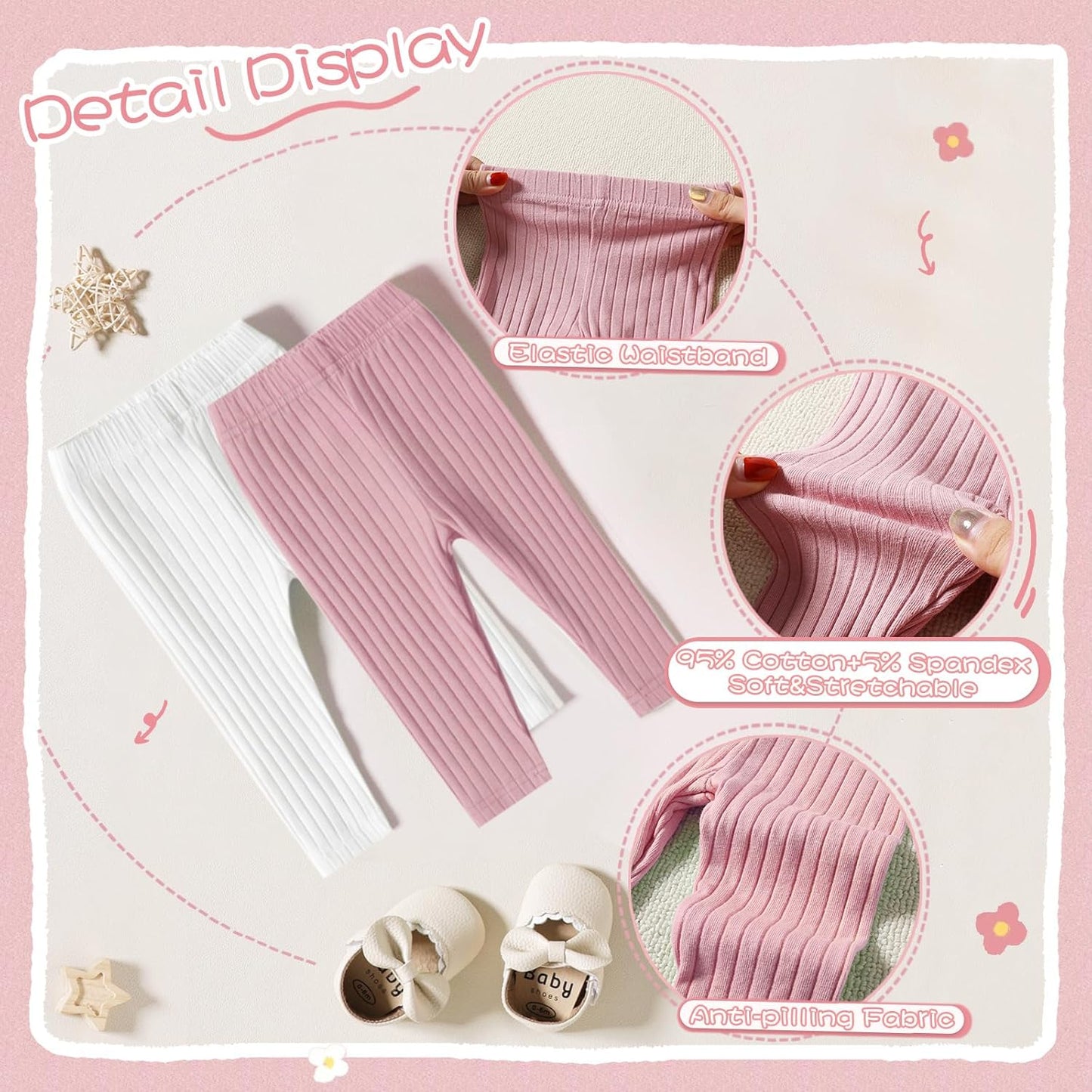 Newborn Toddler Baby Girl Pants Leggings Ribbed Straight Flare Infant Girl Pants Leggings Bell Bottoms 5 Packs