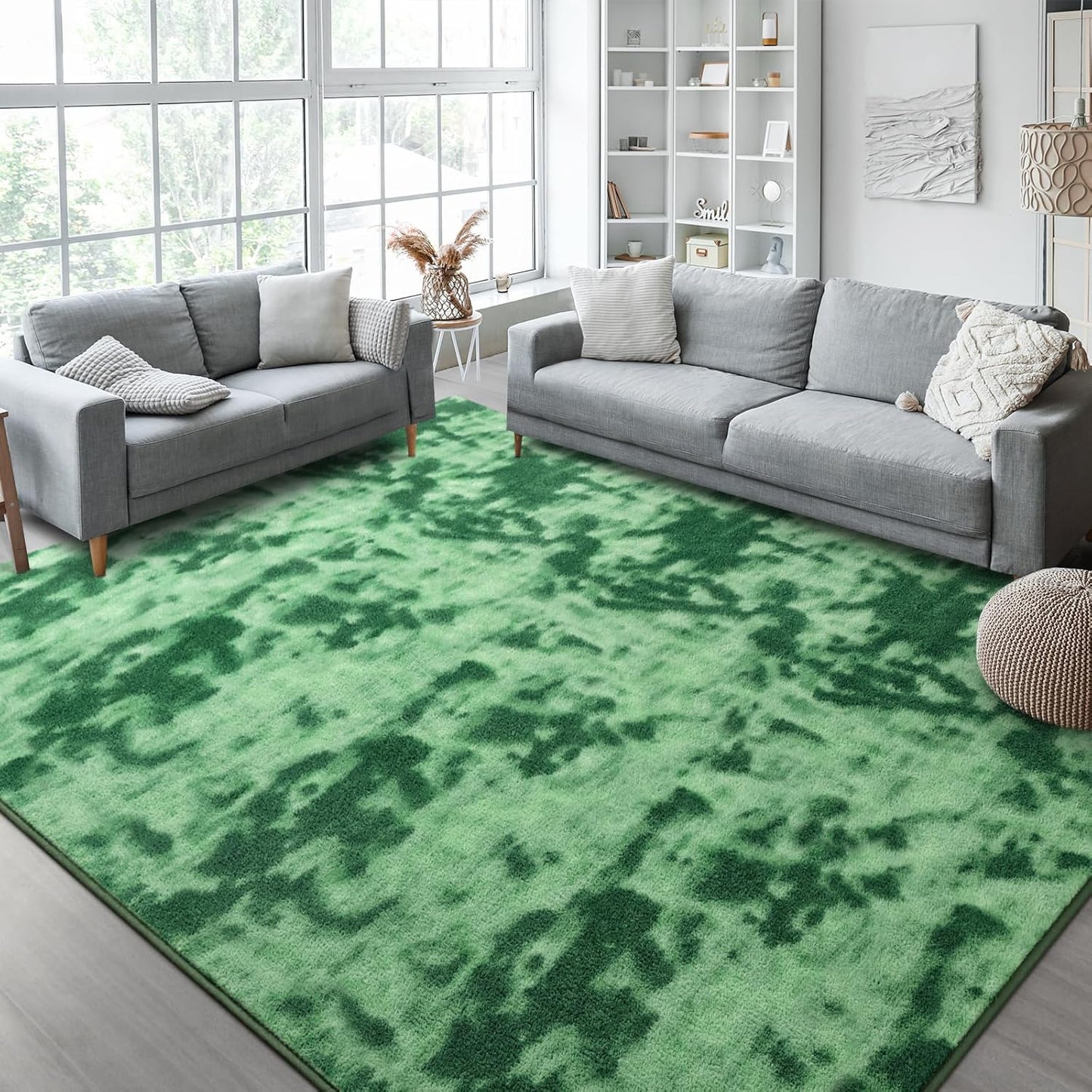 Kimicole 4x6 Washable Area Rugs for Bedroom Living Room, Low Pile Ulta-Thin Solid Color Rug, Non-Slip Soft Fluffy Carpet for Nursery Kids Room Dorm Room Home Decor (Green)
