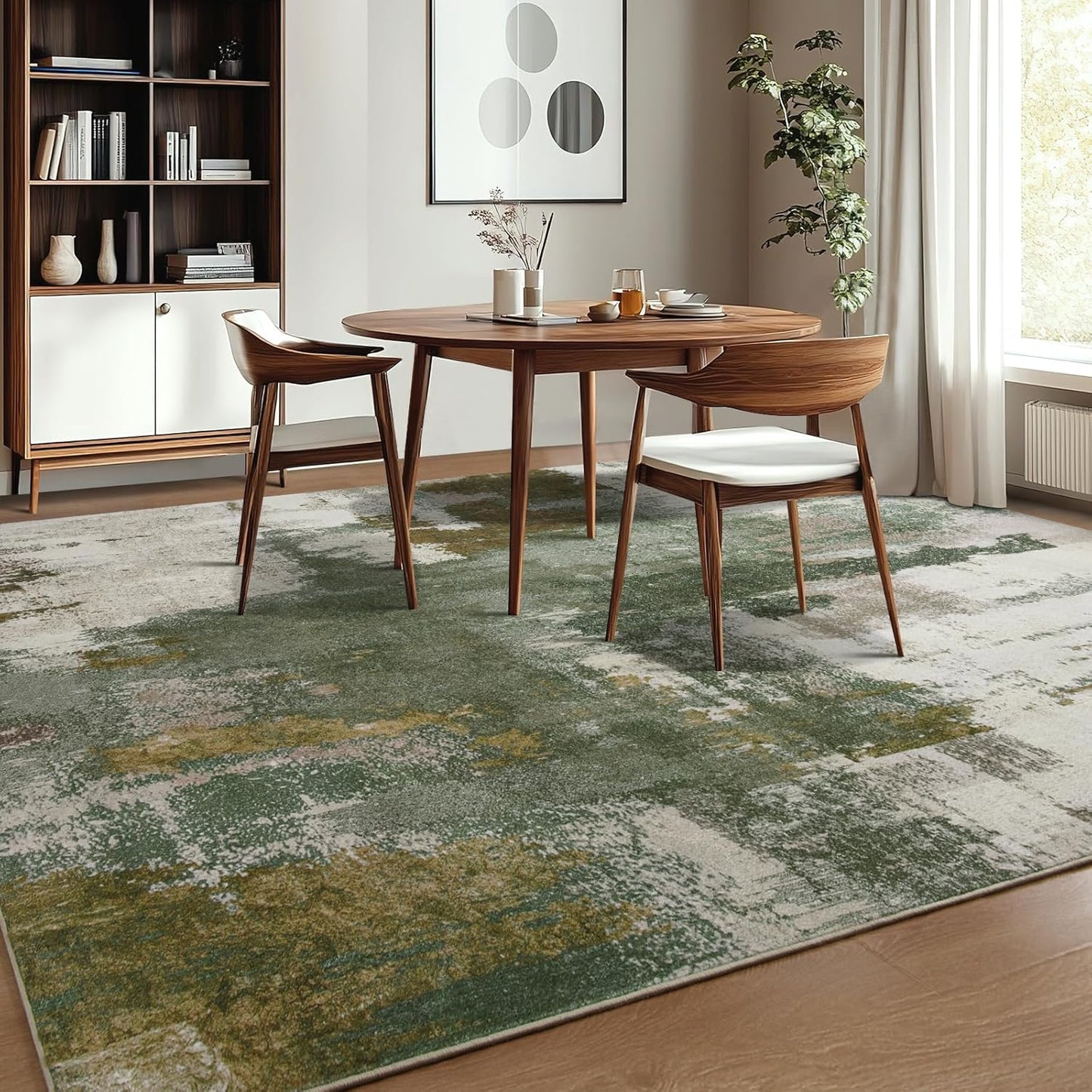 Kelarea Living Room Rug, 5x7 Rug Modern Abstract Washable Rugs Green Faux Wool Vintage Carpets, Non Slip Rug for Bedroom, Dining Room, College Dorm, Kids Playroom, Home Office