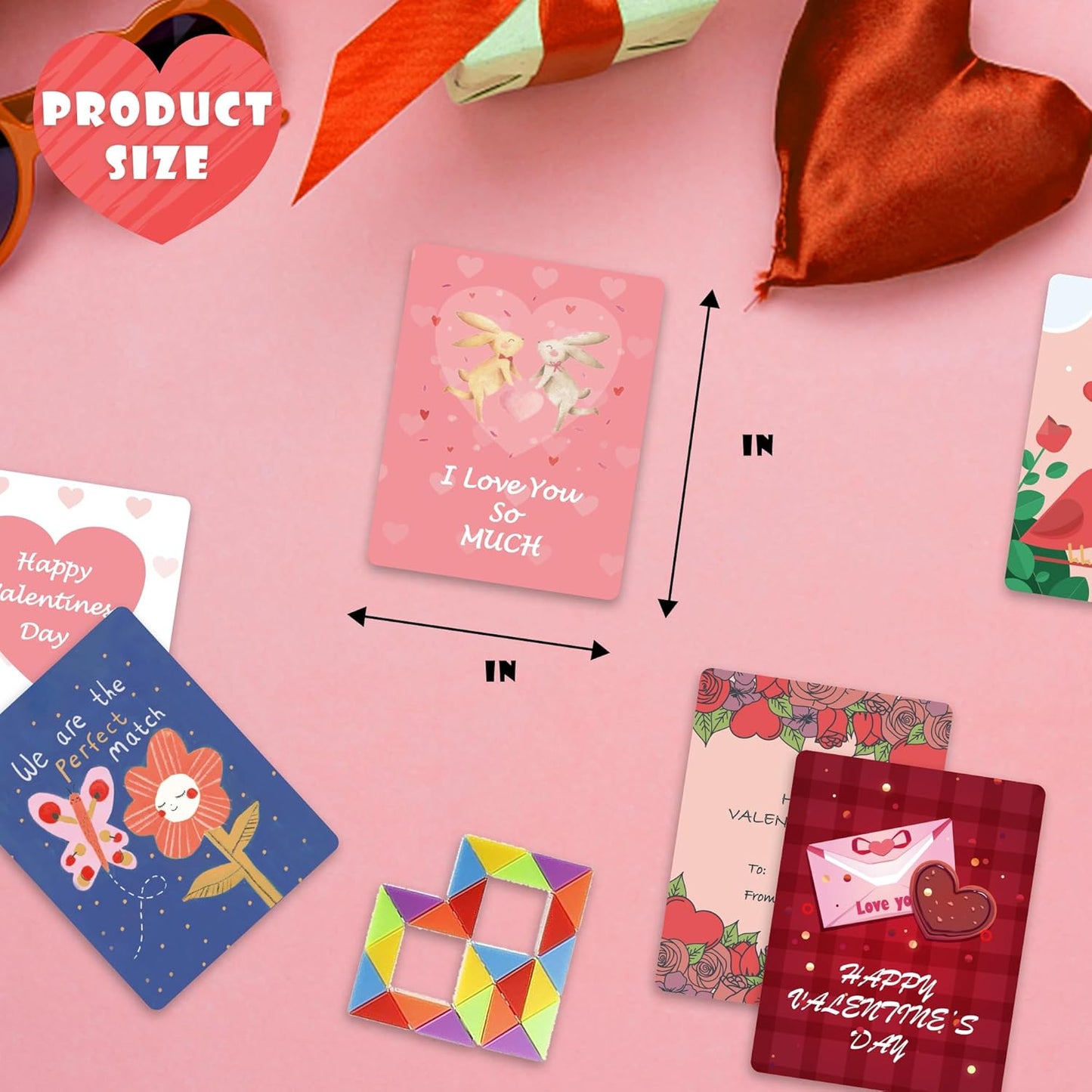 Ganowo 24 Packs Valentine's Day Cards with Rainbow Snake Cube Twist Toys for Kids, Valentines Students Gifts Fidget Toys with Cards for Valentine School Classroom Exchange Party Favor