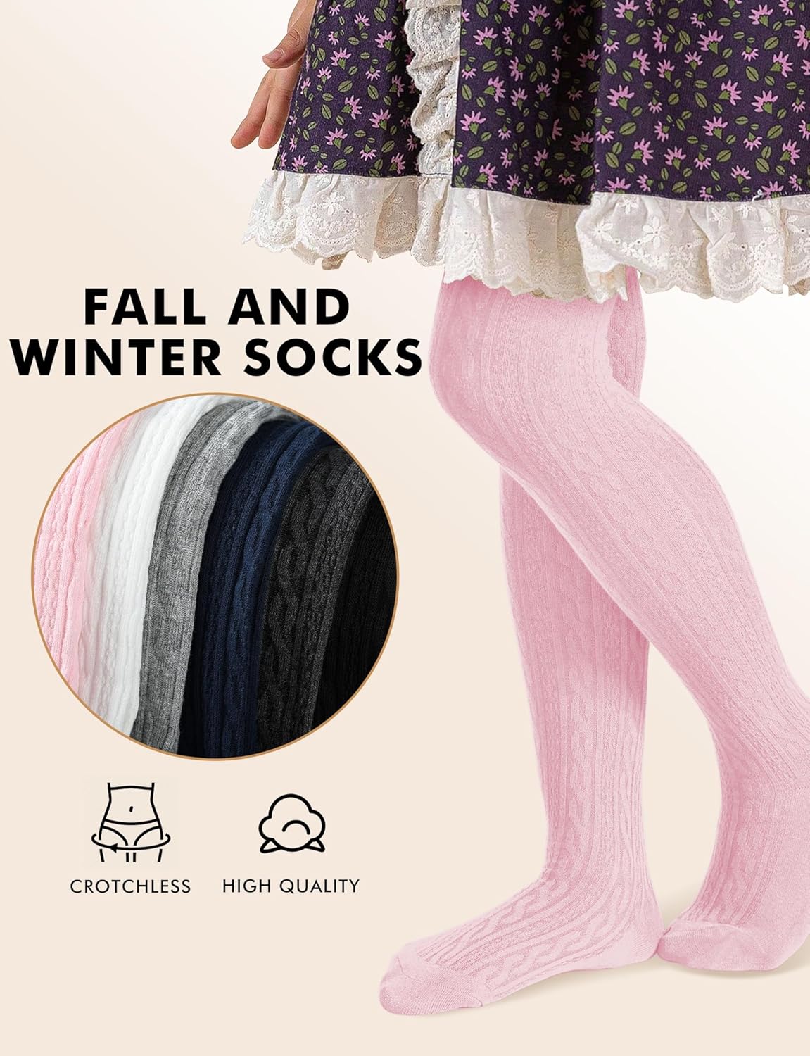 Baby Girls Tights Cable Knit Toddler Leggings Winter Solid Cotton Tights School Stockings 2 Pack 2T-12 Years