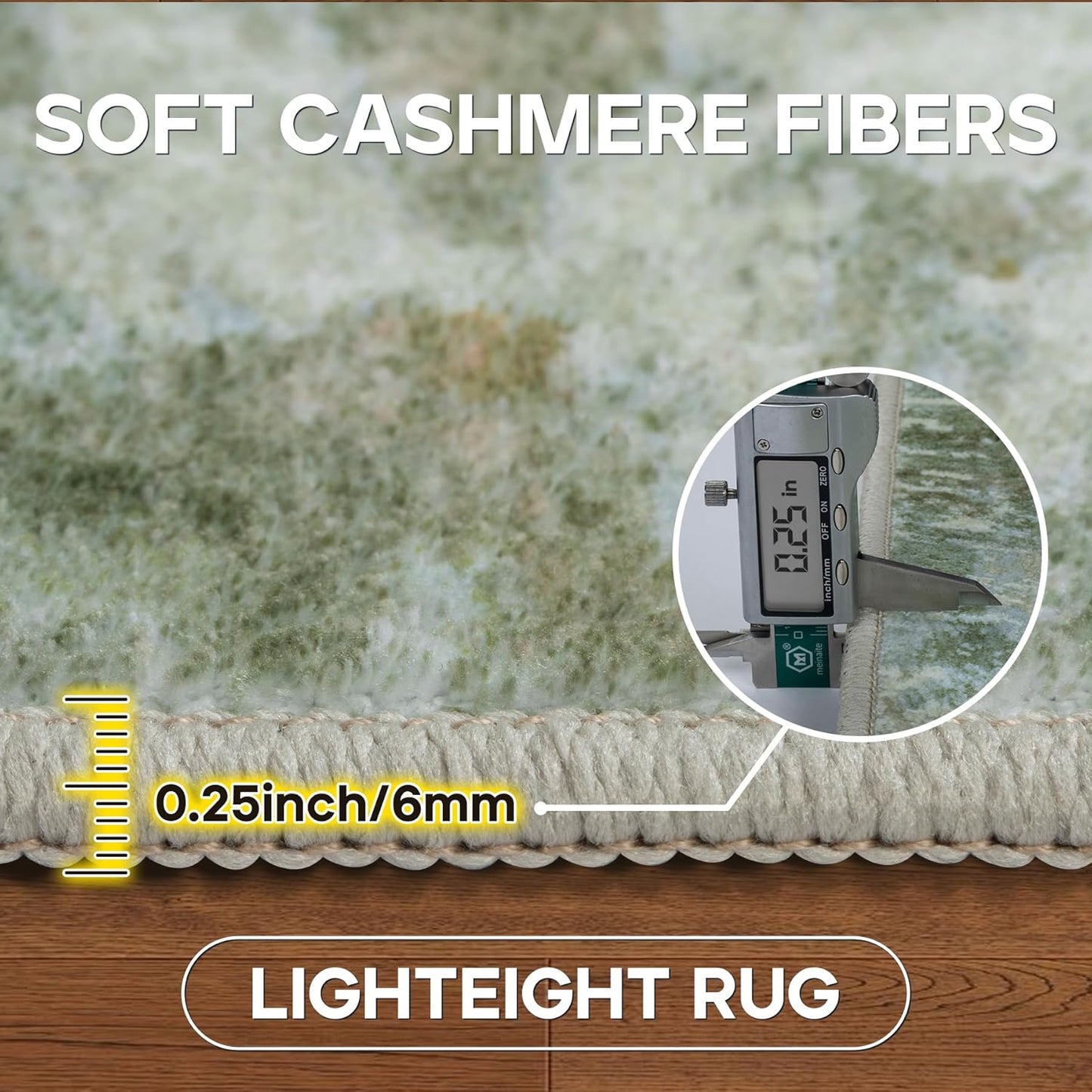 Runner Rug for Hallways Kitchen 2'6"x8' Washable, Non Slip Carpet 8ft Area Rugs Entryway Rubber Backed 8 Feet Neutral Abstract Modern Low Pile Indoor Green