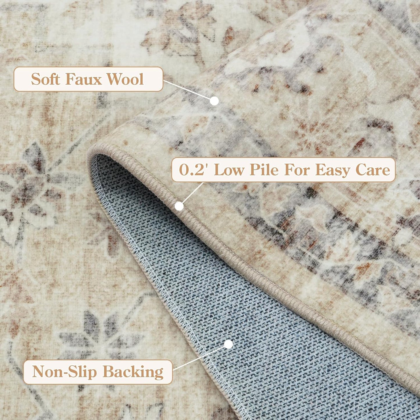 LIVEBOX Washable 2.5x8 Runner Rugs for Entryway Bathroom, Boho Kitchen Floor Mats Long Rug Runners for Hallways Non Slip, Farmhouse Low-Pile Carpet Runners for Laundry Room, Tan