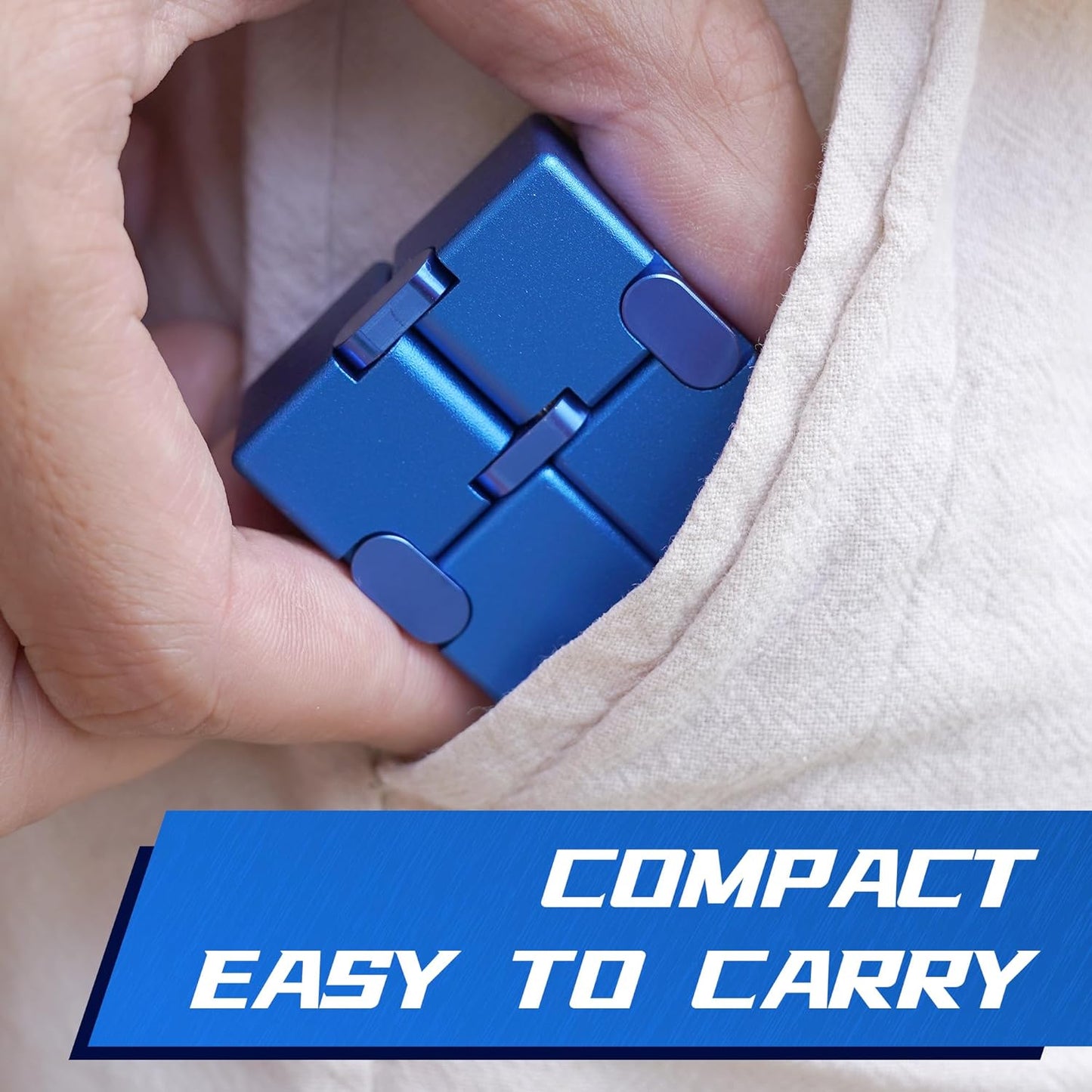 Infinity Cube, Fidget Toys Metal, ADHD Desk Toys for Anxiety, Sensory Items for Adults, Cool Gadgets for Kids Party Favors, Stocking Stuffers (Blue)