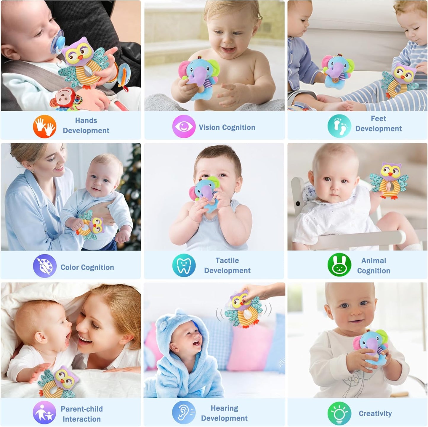 BLOOBLOOMAX Sock rattles for Babies 0-24 Months Baby Animal Foot Finder Educational Toys