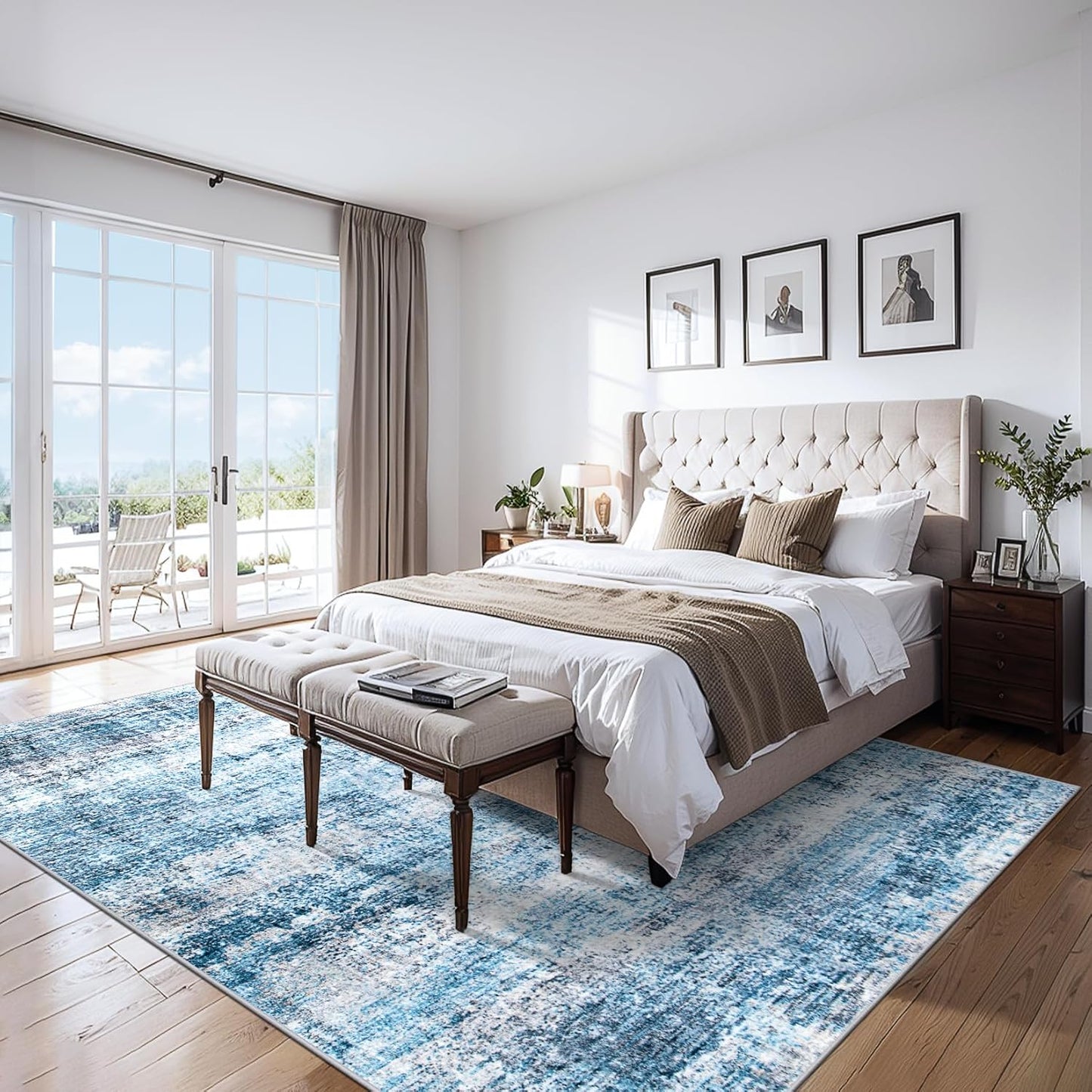 6x9 Area Rugs for Living Room - Washable Rug Modern Abstract Soft Large Neutral Non-Slip Carpet Indoor Floor Thin Carpets for Bedroom Dining Room Farmhouse Nursery Home Office Blue Grey