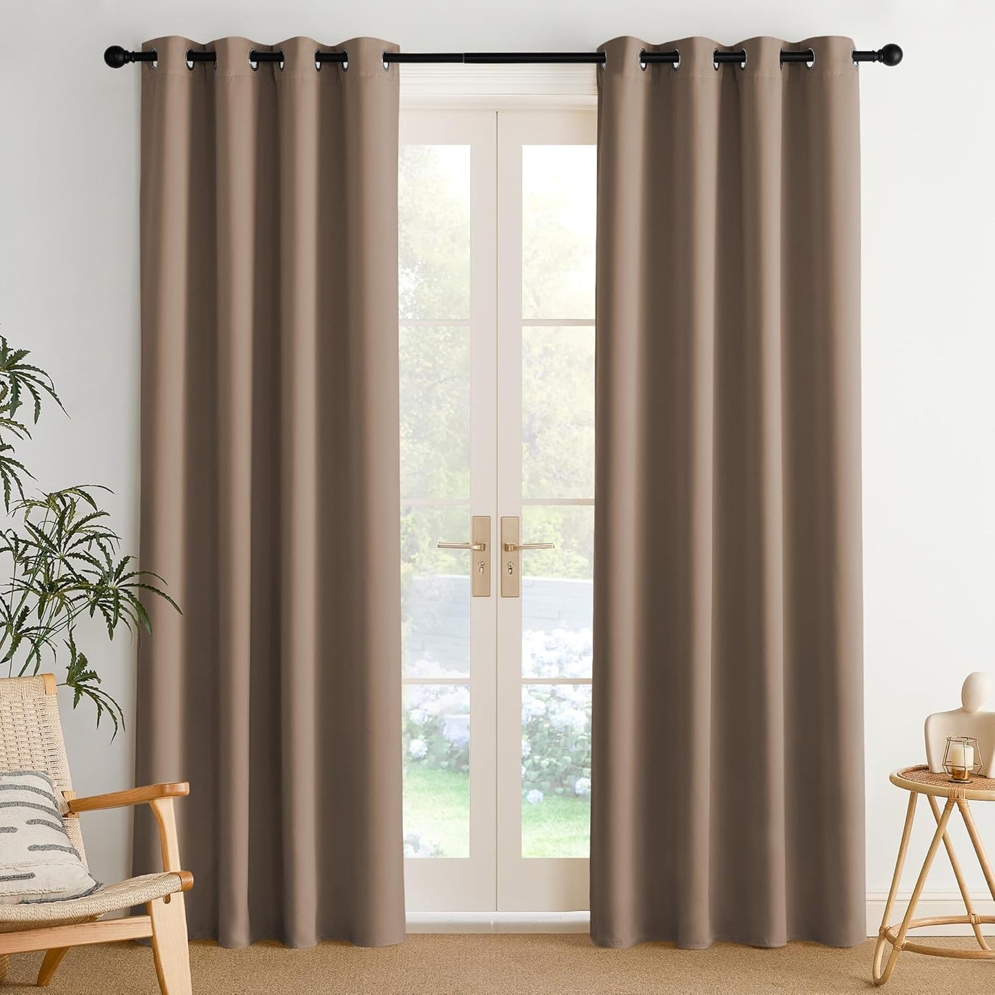 NICETOWN Blackout Thermal Grommet Drapes, Energy Saving Window Treatments for Living Room, Patio, Laundry, Closet, Boys Room - Heavy Duty, 2 Panels, W52 x L84, Cappuccino
