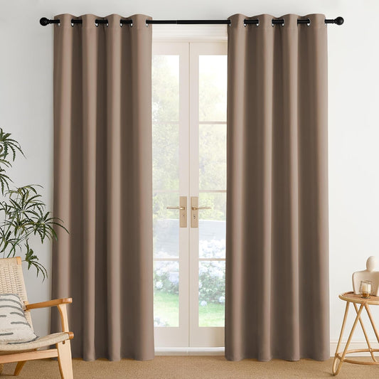 NICETOWN Blackout Thermal Grommet Drapes, Energy Saving Window Treatments for Living Room, Patio, Laundry, Closet, Boys Room - Heavy Duty, 2 Panels, W52 x L84, Cappuccino
