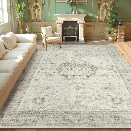 LIVEBOX Washable Area Rug 10x14 Rugs for Living Room Bedroom, Non-Slip Boho Indoor Carpet for Dining Room Office, Low-Pile Farmhouse Soft Carpets for Kids Nursery Room Playroom, Taupe