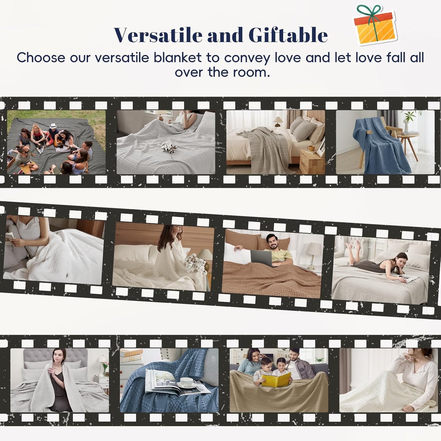 PHF 100% Cotton Waffle Weave Throw Blanket, Soft Lightweight Breathable Cozy Summer Throws for Couch Bed Sofa, Luxury Aesthetic Woven Blanket for Home Decor & Office, 50"x60", Khaki