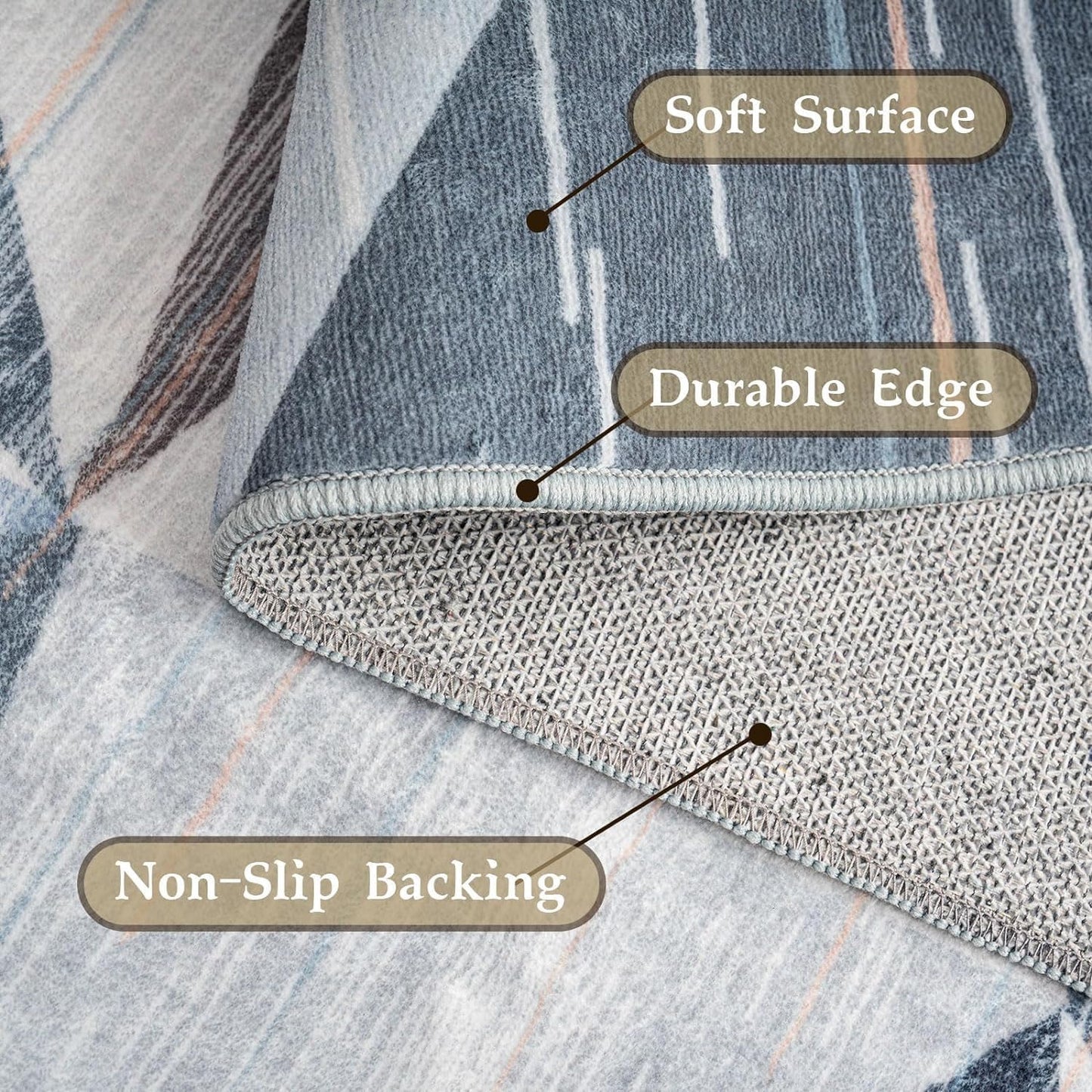 HOMFINE Washable Modern Area Rug - Geometric Style 5x7 Rugs for Living Room, Bedroom, Machine Washable Rug Soft Non Slip Non Shedding Area Rug - Blue, 5'x7'