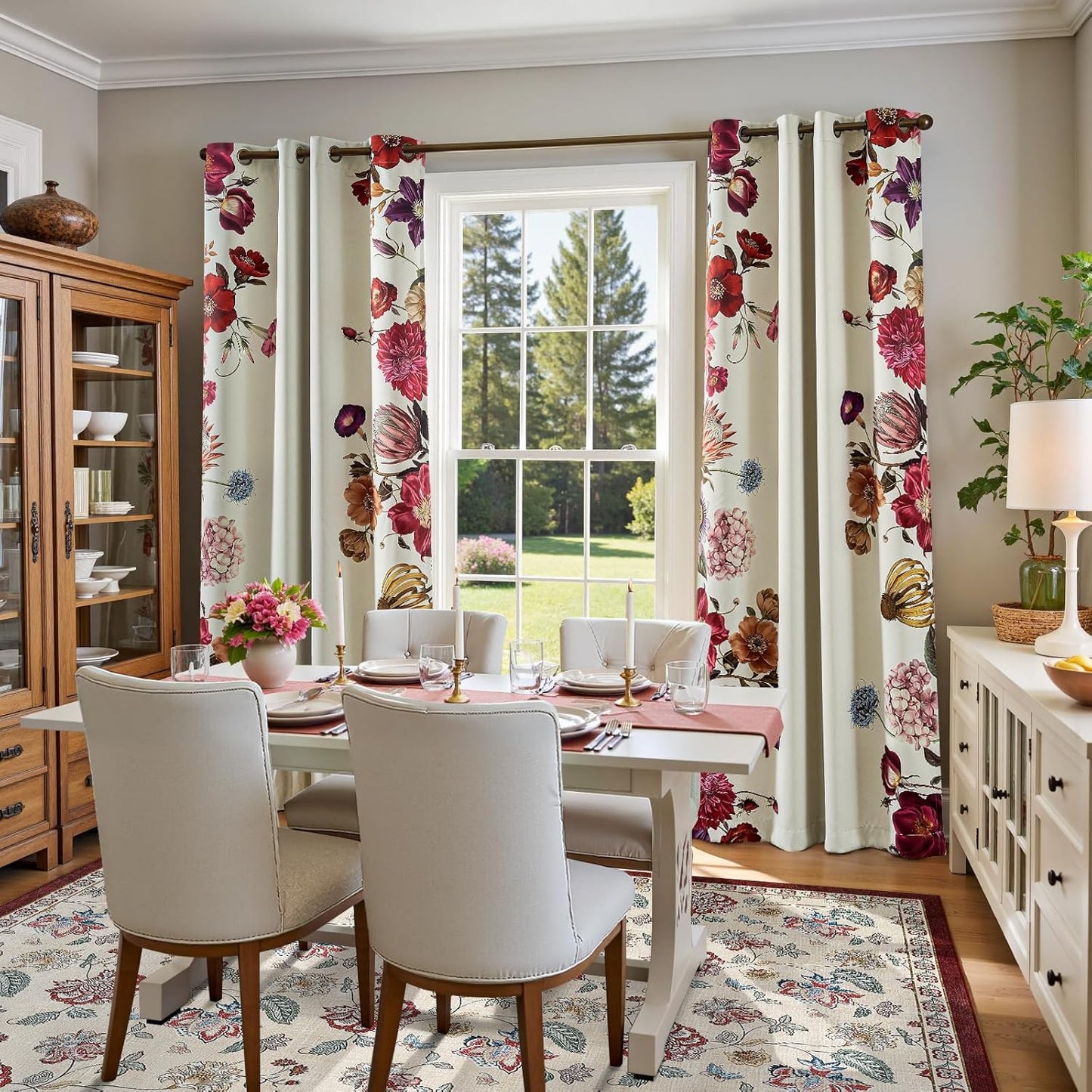 jinchan 8x10 Floral Rug for Living Room Washable Bedroom Rug Vintage Romance Design Non Slip Thin Indoor Floor Cover Large Low-Profile Throw Carpet for Dining Room Office, Red/Beige