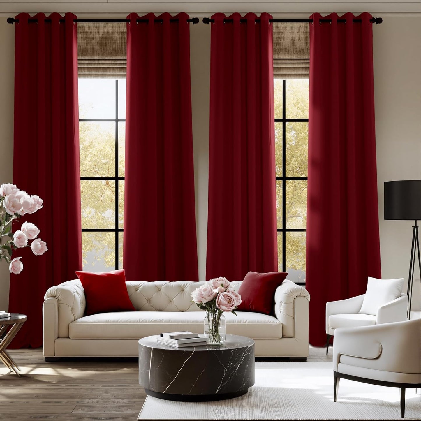 NICETOWN Burgundy Red Curtains for Living Room 84 inches Long 2 Panels, Thermal Grommet Curtains for Living Room, Noise Reducing Privacy Window Treatment Shades for Nursery, Laundry Patio, W52