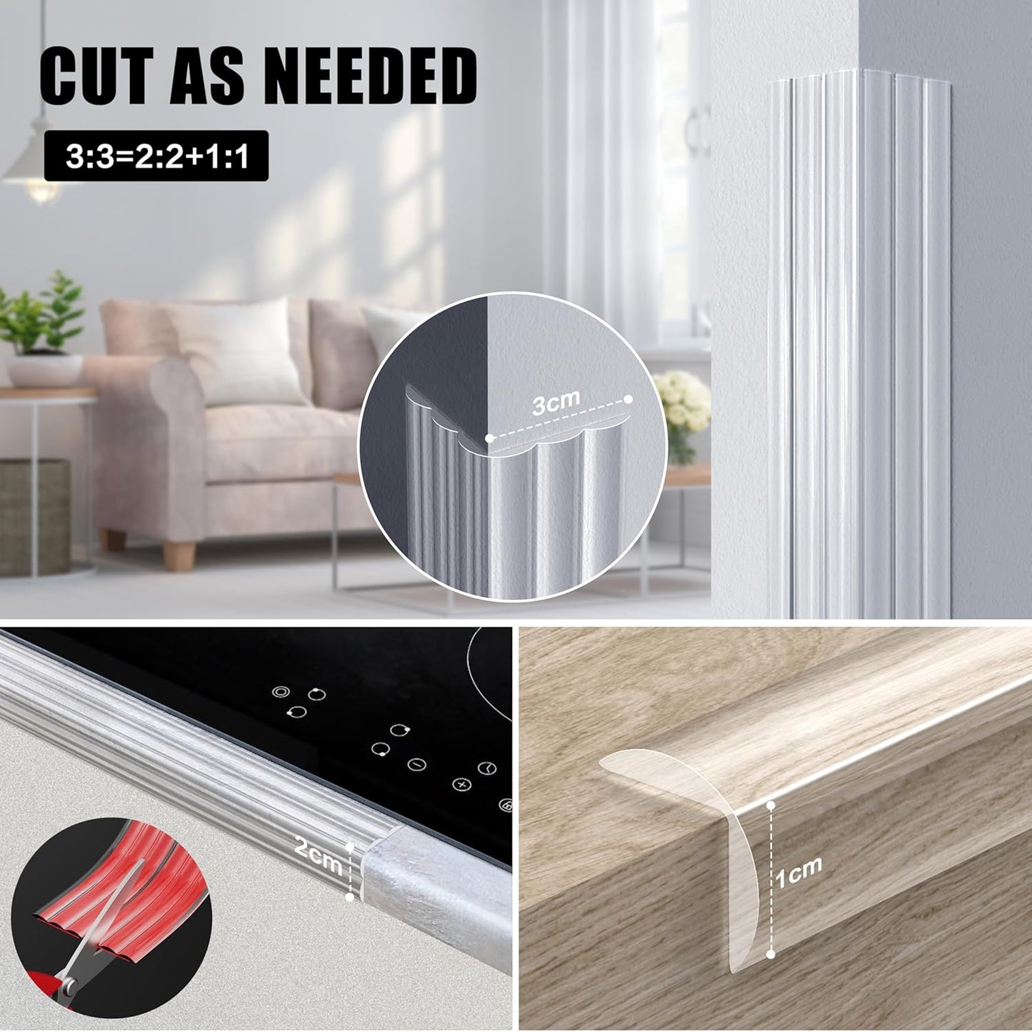 Wall Corner Protector Edge Guard - Peel and Stick Self-Adhesive Wall Trim Moulding, Inside & Outside Corner Molding Trim Caulk Strip for Wall Edge, Ceiling, Countertop – Clear, 1.18INx4FT