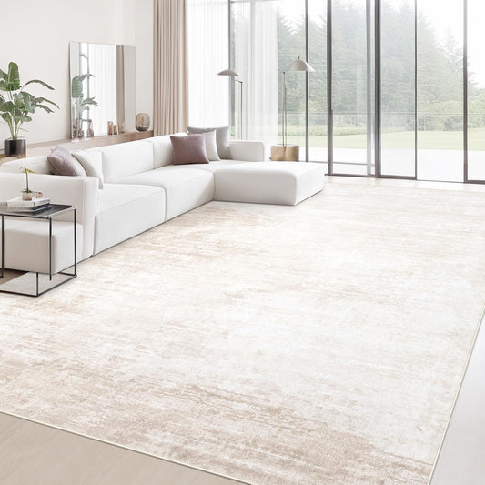 Area Rugs 9x12 Living Room: Washable Rug Modern Abstract Large Rugs Soft Non Slip Neutral Rug Stain Resistant Indoor Carpet for Bedroom Kitchen Dining Room Table Nursery Home Office Rugs(Beige,9'x12')