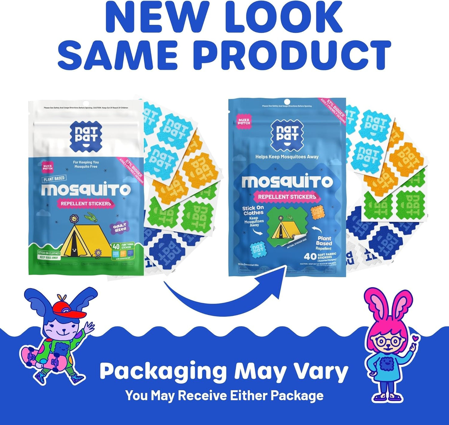 NATPAT BuzzPatch Mosquito Patches for Adults - Plant-Based Mosquito Patches, Non Toxic - The Original All Natural Citronella Essential Oil Insect Patch(40 Pack)