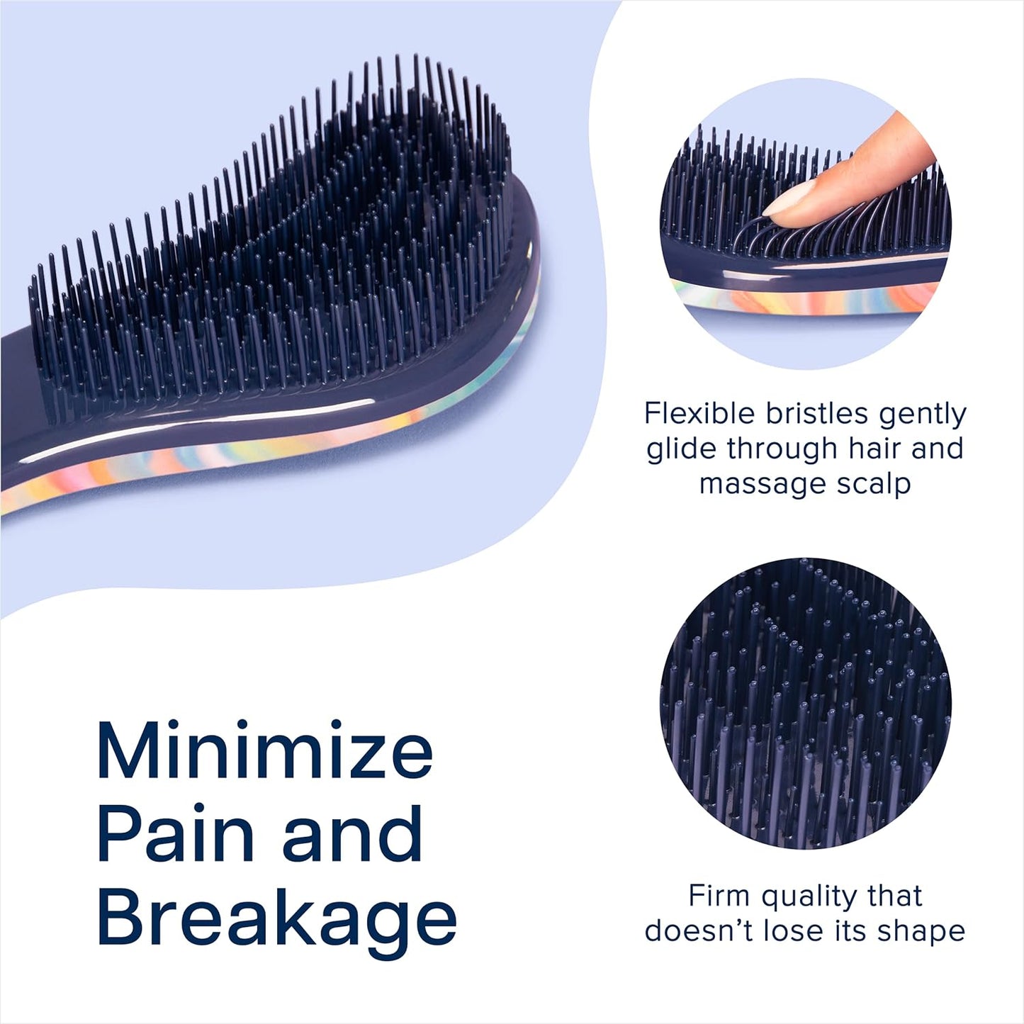 Crave Naturals Glide Thru Detangler Brush Pack of 2 - Curly Hair Brush for Women and Kids - Wet and Dry Comb for Adults - Soft Flexible Bristles for Gentle Use - Pink and Soft Hazy Swirl