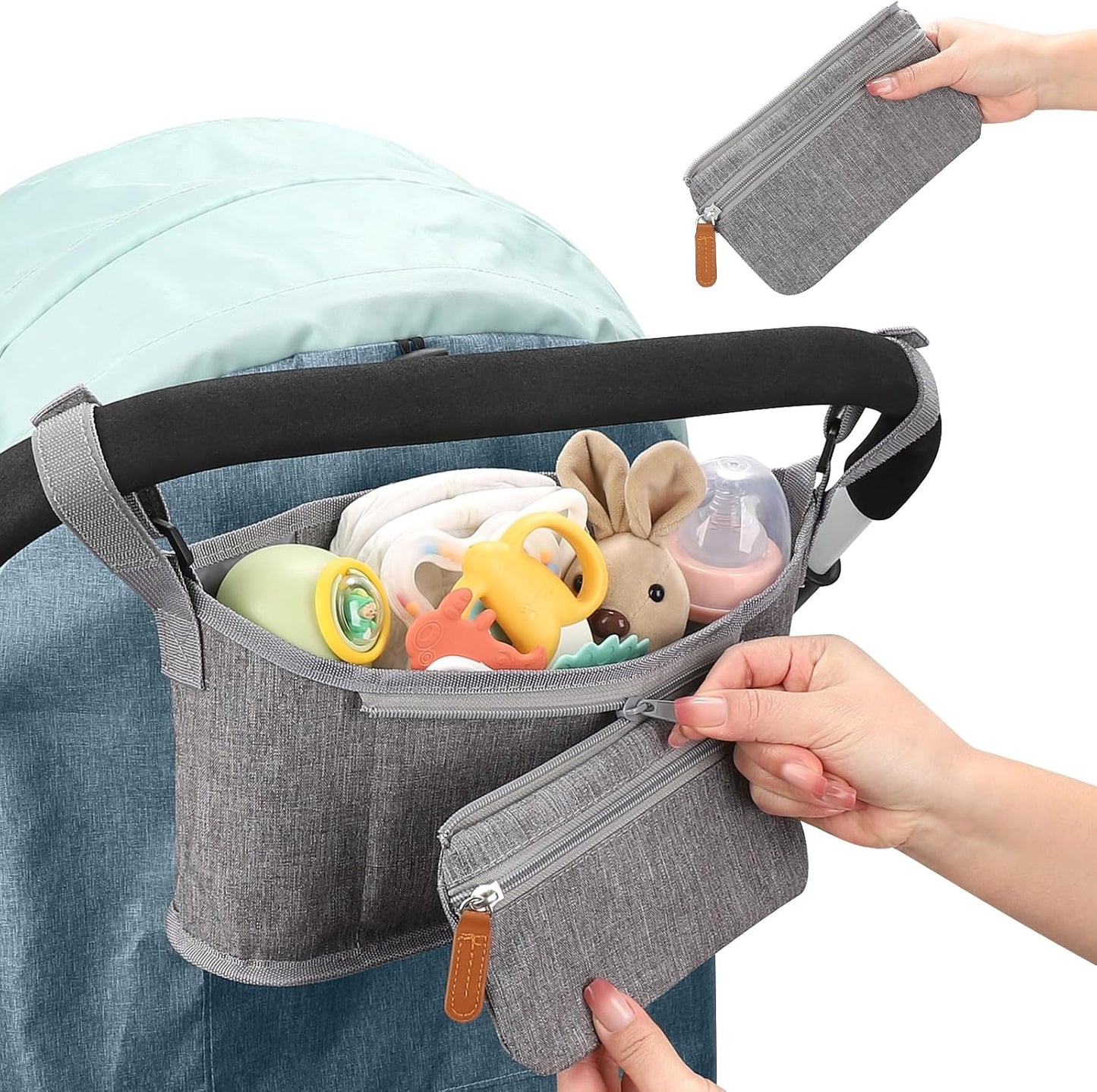 Accmor Universal Stroller Organizer with Detachable Phone Bag, Stroller Bag Caddy Organizer Stroller Accessories for Uppababy, Baby Jogger, Nuna, Doona, Britax Strollers
