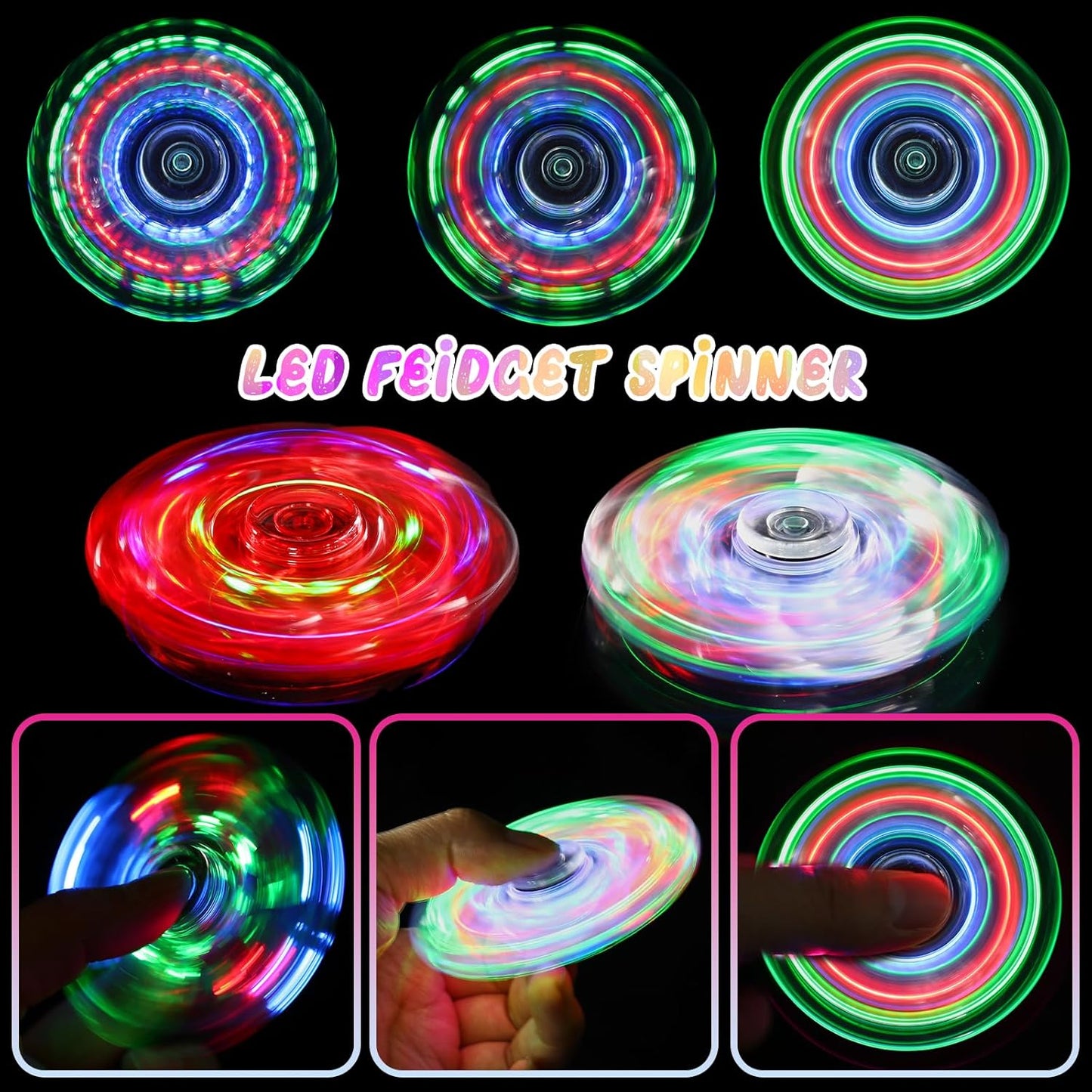 SCIONE 2Pack Fidget Spinners for Kids, LED Light up Sensory Fidget Toys for Kids Adults, Glow in The Dark Toys for Teens Boys Girls Halloween Classroom Prizes, ADHD Stress Anxiety Relief Fidgets