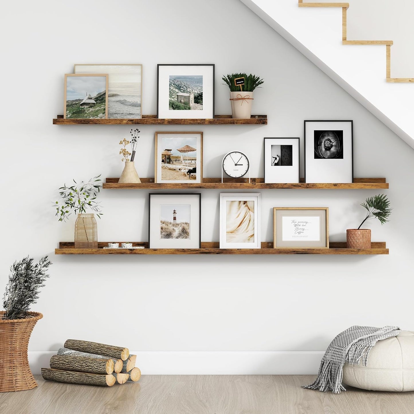 Floating Picture Ledge Shelves for Wall Set of 4, 24 Inch Wall Shelves with Lip Long Large Nursery Book Shelf for Toys Storage Kids Bookshelf Wall Mounted Living Room Bedroom Decor Frames