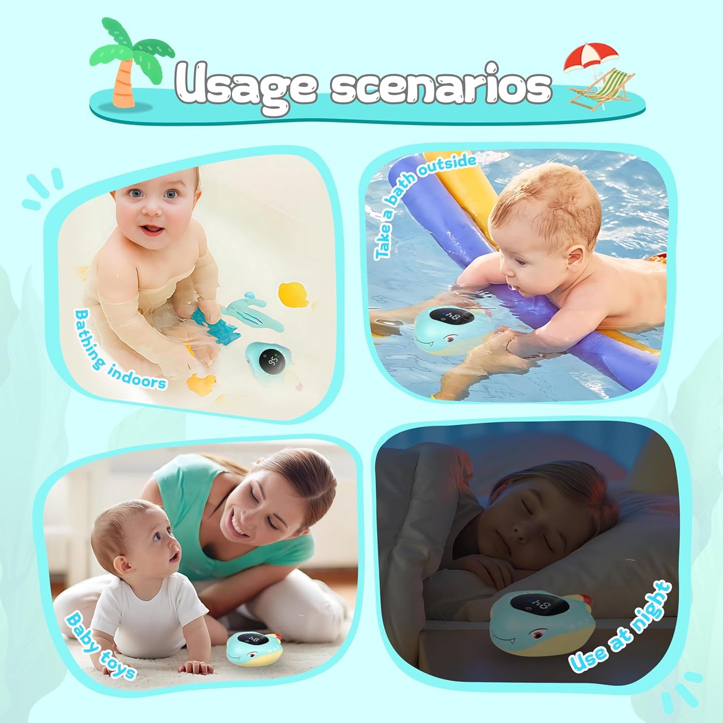 TKY Baby Bath Thermometer with Floating Toys - Digital Water & Room Temperature Monitor, Rechargeable Thermometer with Alerts for Newborn Bath Essentials, Infant Safety