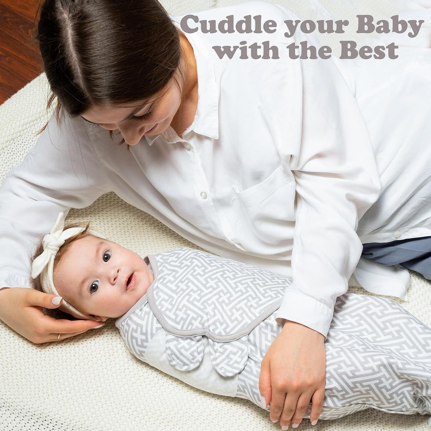 Bublo Baby Swaddles for Newborns – 4-Pack Infant Swaddles 0-3 Months – Adjustable Swaddle Sleep Sack – Soft Organic Cotton Baby Wrap for Safe & Cozy Sleep (Geometric Grey-Cream)