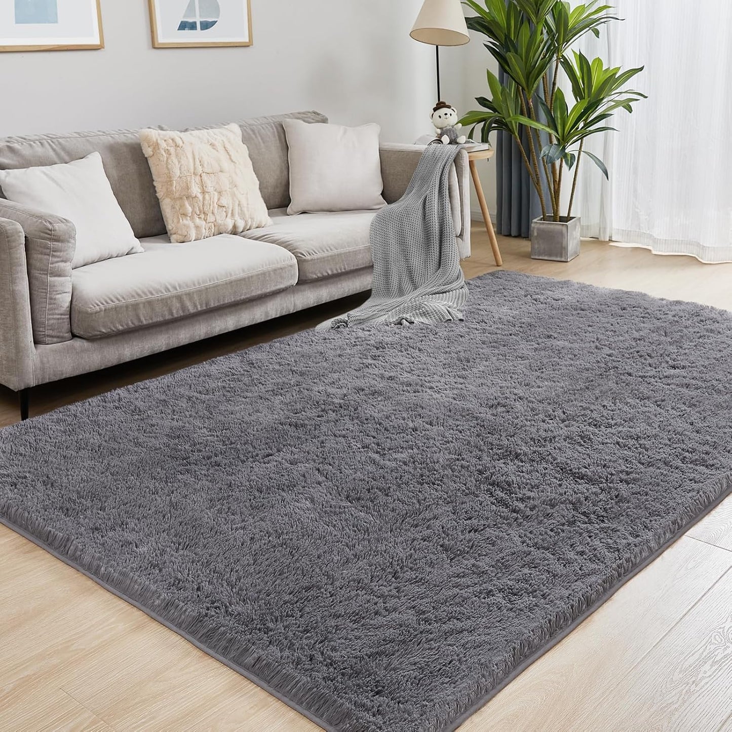 Ultra Soft Grey Rugs for Living Room, 5x7 Fluffy Plush Area Rugs for Bedroom, Non-Slip Floor Carpet for Kids Room, Bedside, Playroom, Corridor, Indoor Decor