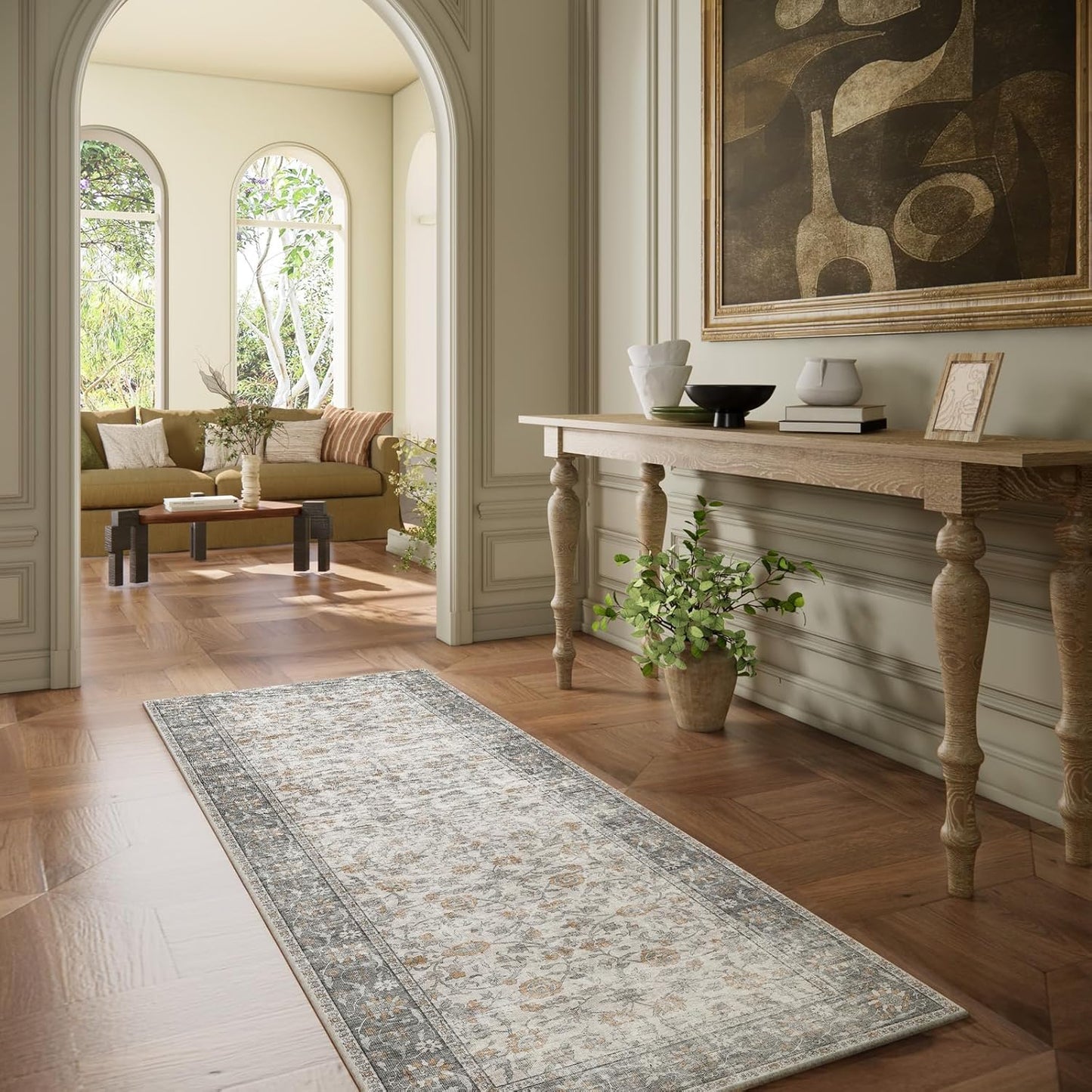 Washable Kitchen Rug Runners for Hallways: 2'6"x8' Bedroom Rug Non Slip Low-Pile Stain Resistant Soft Indoor Floor Carpet Runner for Indoor Entryway Hallways Kitchen Laundry Room Beside Farmhouse