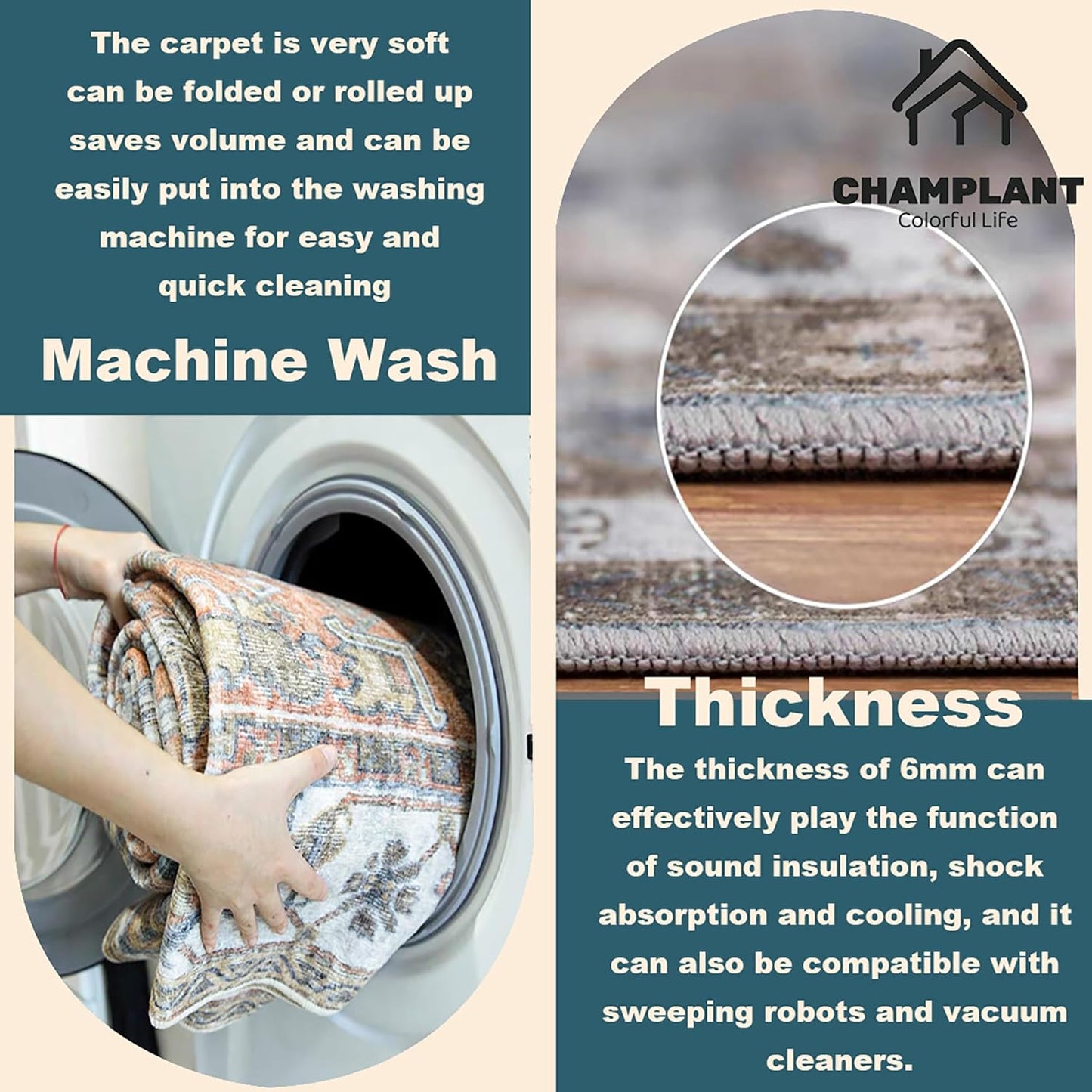 3'x5' Blue Khaki Vintage Washable Thin Area Rug Traditional Floor Cover Foldable Indoor Distressed Non Slip Carpet Floral Print Mat for Bedroom Living Room Bathroom