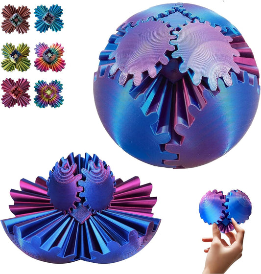 Gear Ball - GearSphere Fidget Toy, 3D Printed Gear Ball Spin Ball Cube Desk Toy, 2024 Gear Sphere Cube Puzzlefor Adults Kids, Stress and Anxiety Relaxing Fidget Toy (Laser Purple)