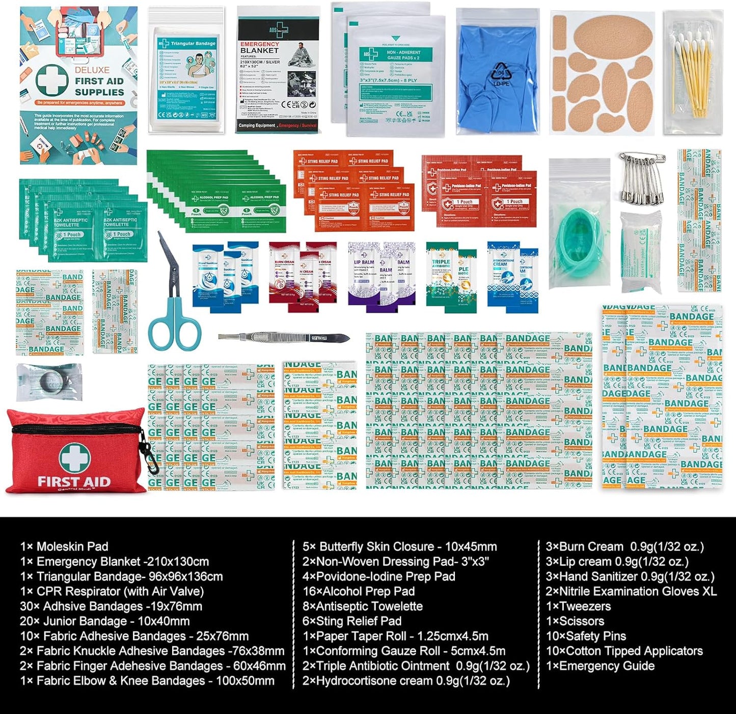 General Medi Mini First Aid Kit, 150 Piece Small First Aid Kit - Includes Emergency Foil Blanket, Scissors for Travel, Home, Office, Vehicle, Camping, Workplace & Outdoor (Red)