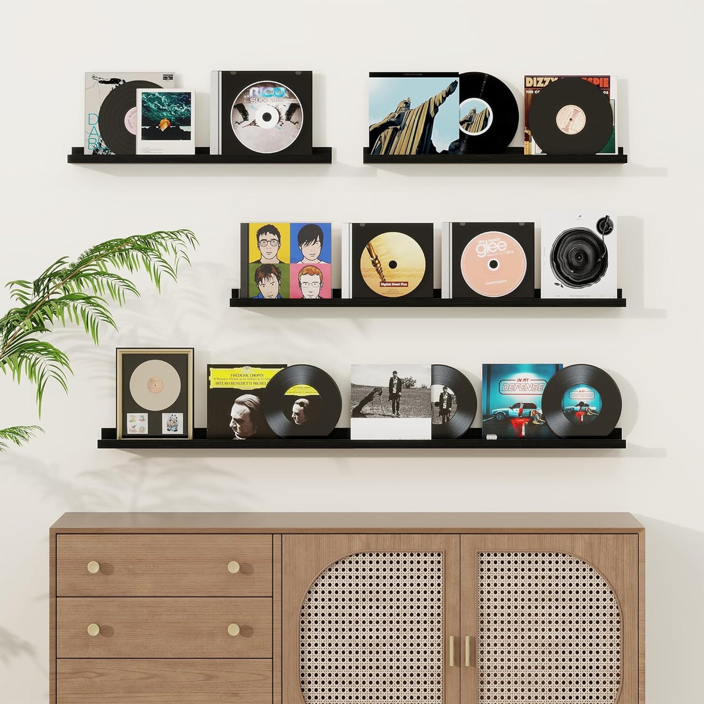 Picture Ledge Shelf, Solid Pine Wood Floating Shelves Set of 2, 24 Inches Nursery Book Shelves for Toys Storage, Kids Bookshelf Wall Mounted for Living Room Bedroom Decor Books Photo Frames, Black