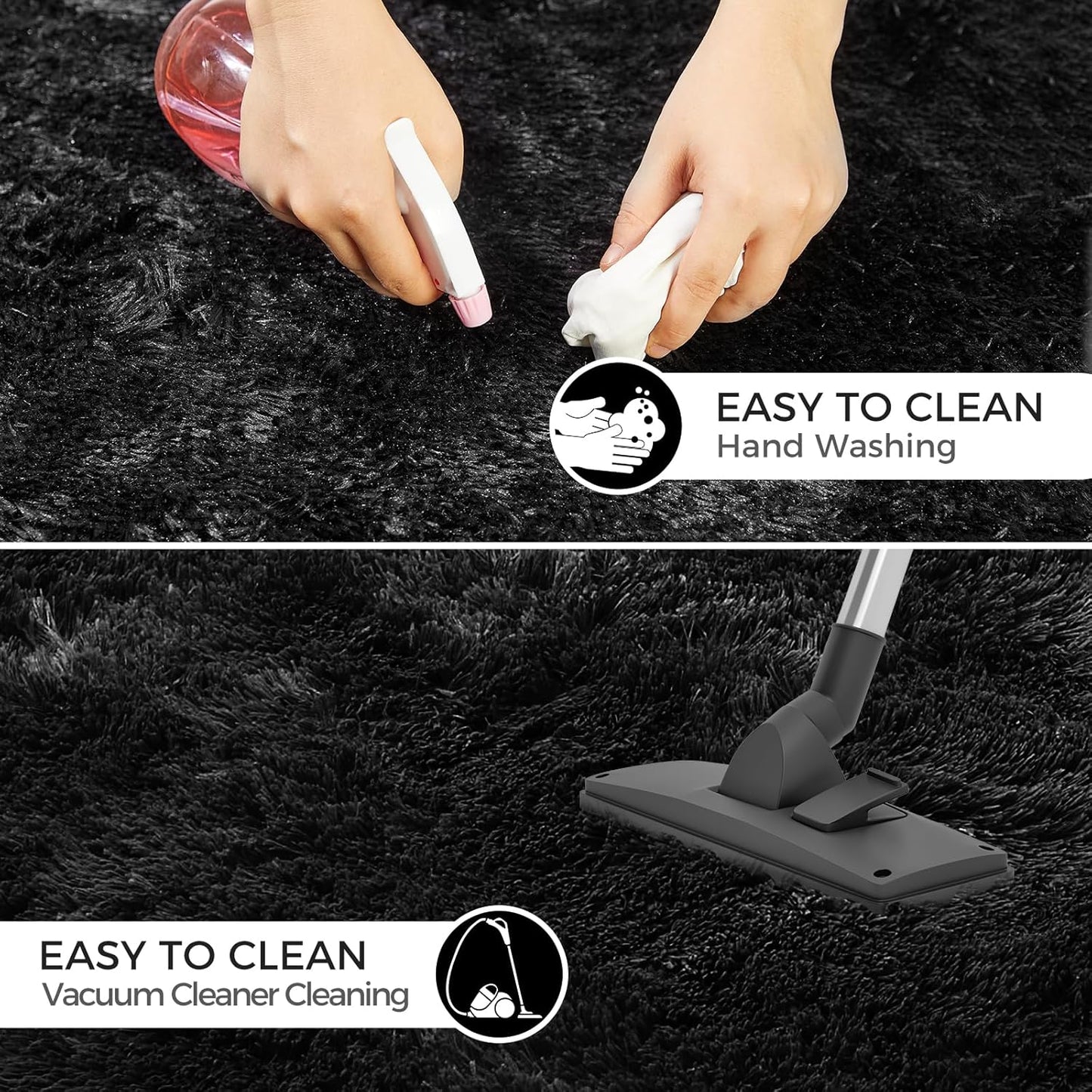 Extra Large Shag Rug, 9x12 Ultra Soft Indoor Modern Area Rugs for Living Room, Non-Skid Modern Nursery Rugs, Fluffy Carpet for Boy and Girls Room Dorm Home Decor Aesthetic, Black