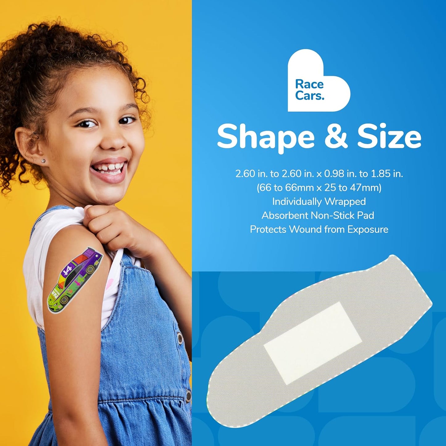 BioSwiss Bandages, Race Cars Shaped Self Adhesive Bandage, Latex Free Sterile Wound Care, Fun First Aid Kit Supplies for Kids and Adults, 24 Count