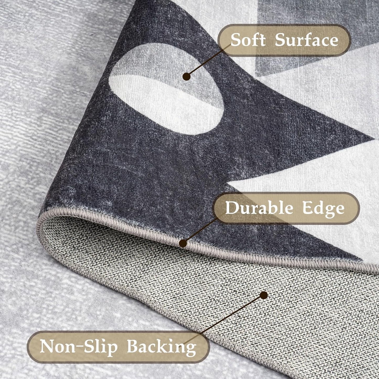 HOMFINE Washable Modern Area Rug - Geometric Style 5x7 Rugs for Living Room, Bedroom, Machine Washable Rug Soft Non Slip Non Shedding Area Rug - Grey, 5'x7'