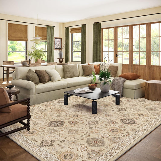 Machine Washable Rug for Living Room: 8x10 Area Rugs Boho Vintage Rug Stain Resistant Non Slip Low Pile Soft Lightweight Carpets for Bedroom Kitchen Dining Room Nursery Kids Room Farmhouse