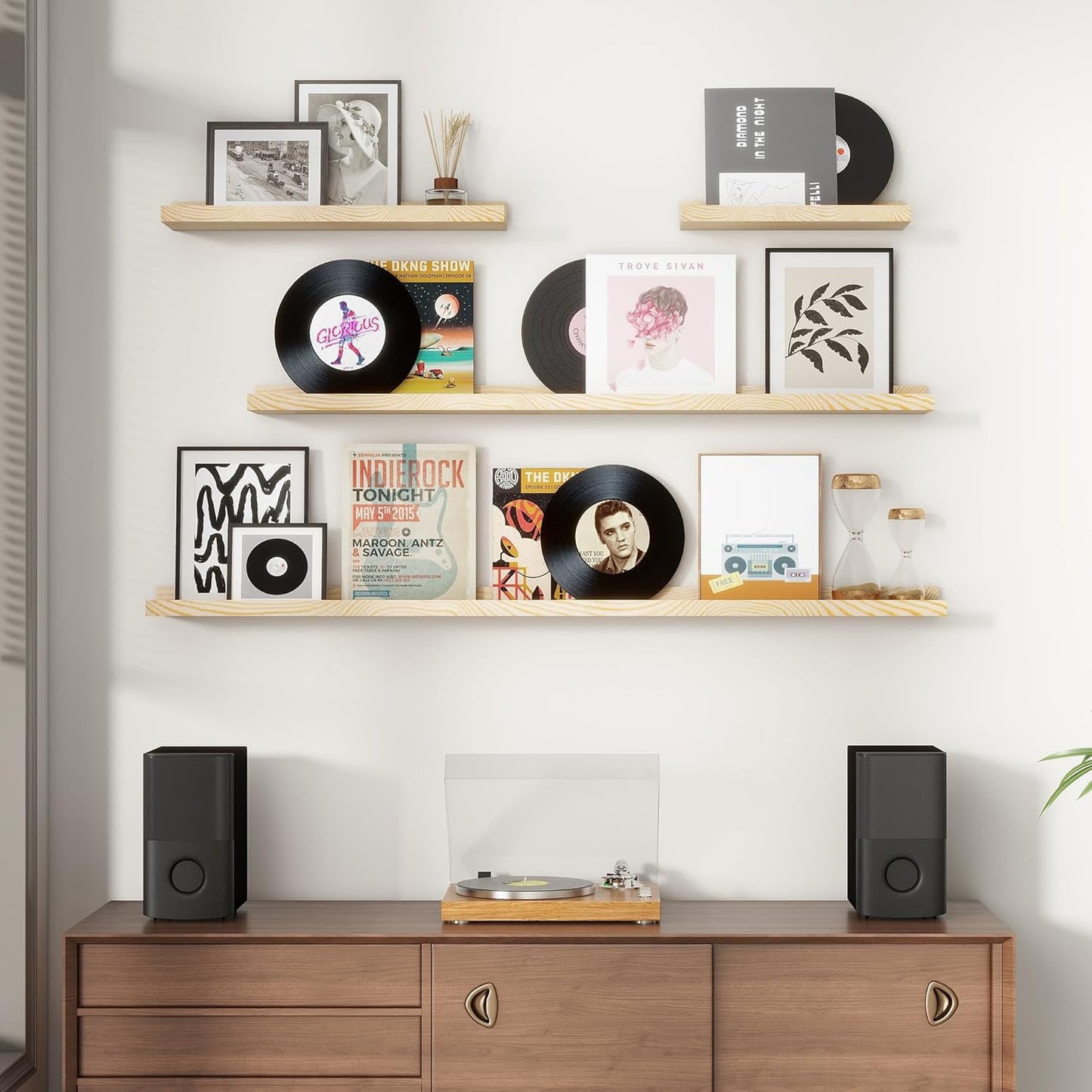 Picture Ledge Shelf for Wall, 16 inches Solid Pine Wood Nursery Book Shelves 3 Packs, Floating Ledge Shelves for Kids' Room Bedroom Bathroom Living Room Photo Frames Office Nursey Wall Decor, Natural