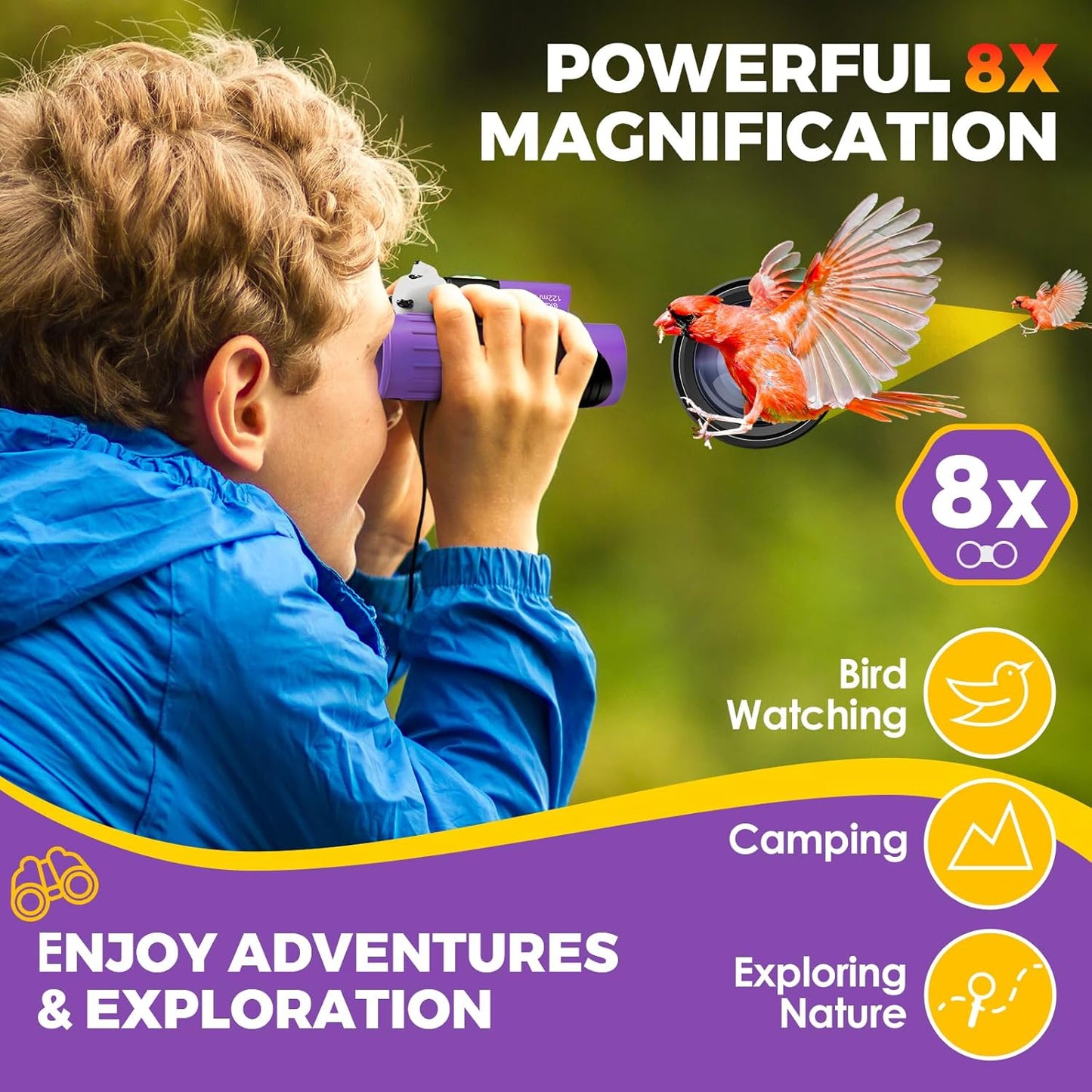 Binoculars for Kids, Toys for 3-12 Year Old Girls and Boys, Bird Watching Hiking 4 5 6 7 8 9 Year Old Girl Boy Christmas Birthday Gifts, Outdoor Toys for Kid Set with Magnifying Glass & Compass