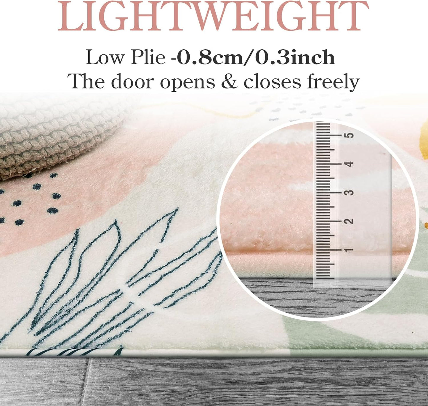 Lahome Pink 6' Round Area Rug, Non-Slip Soft Ultra-Thin Washable Floral Boho Rugs for Living Room, Dining Room, Bedroom, Entryway, Office Dorm, Lightweight