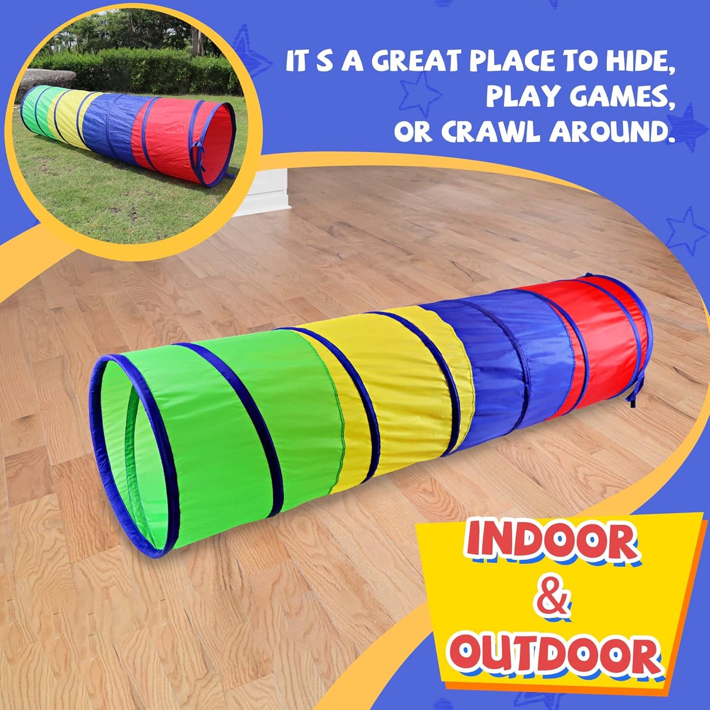 NARMAY® Play Tunnel Easy Key Pop Up Tunnel for Kids Indoor/Outdoor Crawl - 19 Dia. x 72 inch