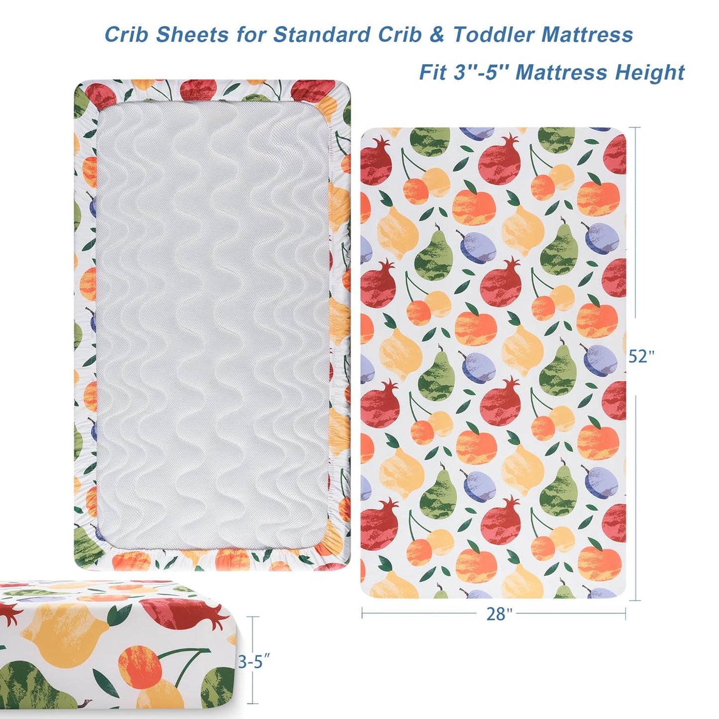 TILLYOU Baby Crib Sheets for Boys Girls, Super Soft Toddler Bed Sheets, 2 Pack Sheets for Standard Crib Mattress 28x52in, Fruit Shadow