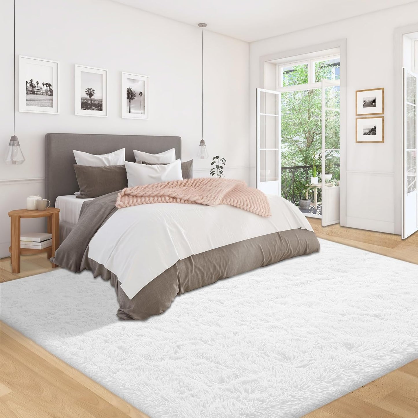 5x7 Area Rug for Living Room: Fluffy Shag Soft Washable Rugs Fuzzy Plush Indoor Carpet for Bedroom Nursery Playroom Dorm Kids Girls Boys Room (White, 5'x7')