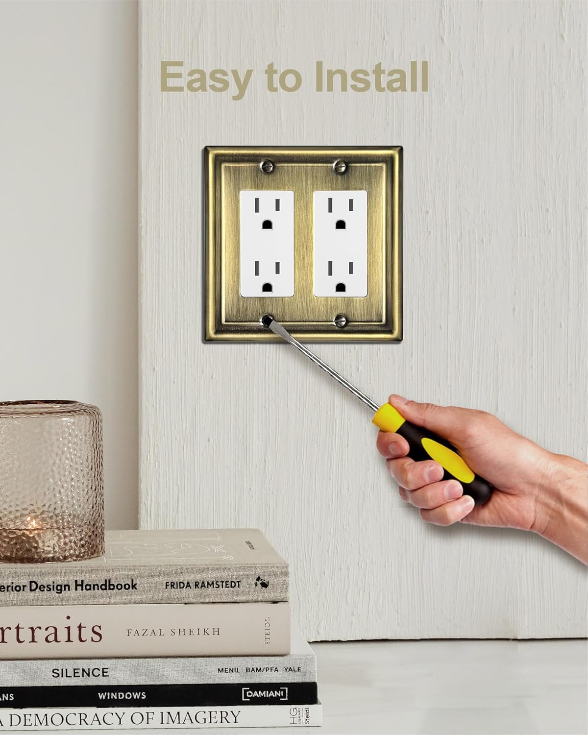 Double Decorator Wall Plates,Metal Electrical Outlet Covers for Receptacles, Dimmer Switches, GFCI Outlets, Antique Brass, 2-Gang, 2 Pack