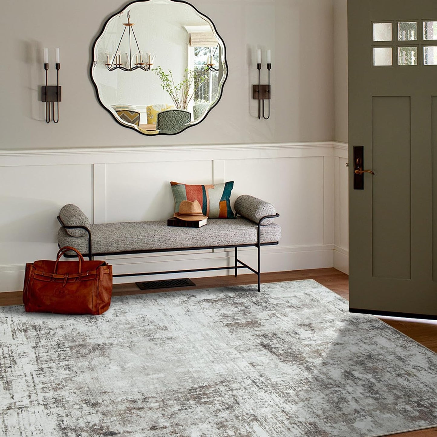 6x9 Area Rugs for Living Room Rug Washable: Modern Rug for Dining Room Bedroom Carpet Non Slip Low Pile 6 by 9 Indoor Abstract Nursery Home Office Brown Grey