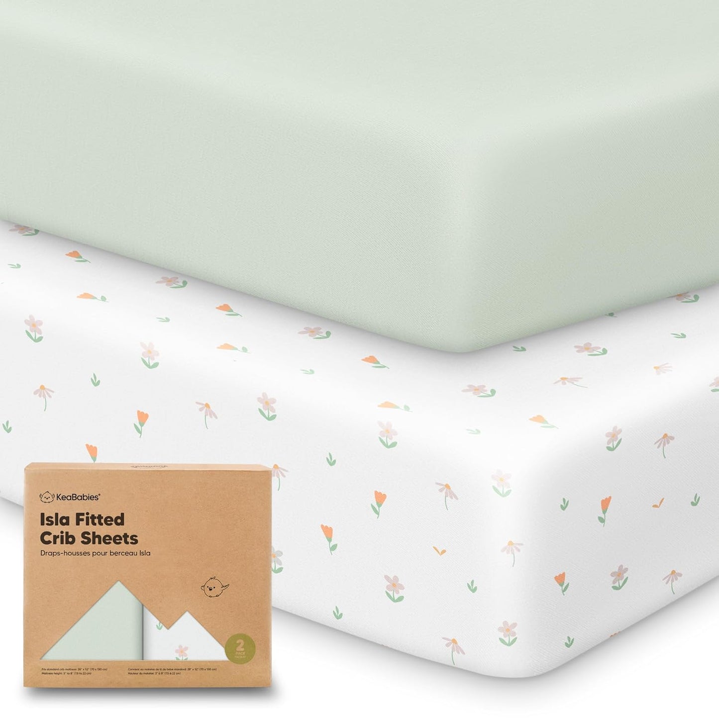 KeaBabies 2-Pack Baby Crib Sheets for Boys, Girls - 52x28 Viscose Derived from Bamboo Toddler Bed Sheets Neutral, Fitted Crib Mattress Cover for Standard Baby Bedding, Soft & Cozy (Wildflowers)