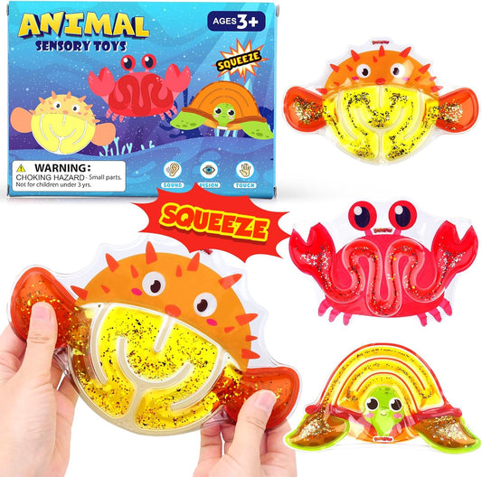 Autism Sensory Toys for Kids: 3 Pack Fidget Toy Sensory Tube Filled with Colorful Goo, Glitter - Animal Sensory Toys for Kids with Autism - Goodie Bag Stuffers, Fidgets for Classroom, kids Prizes
