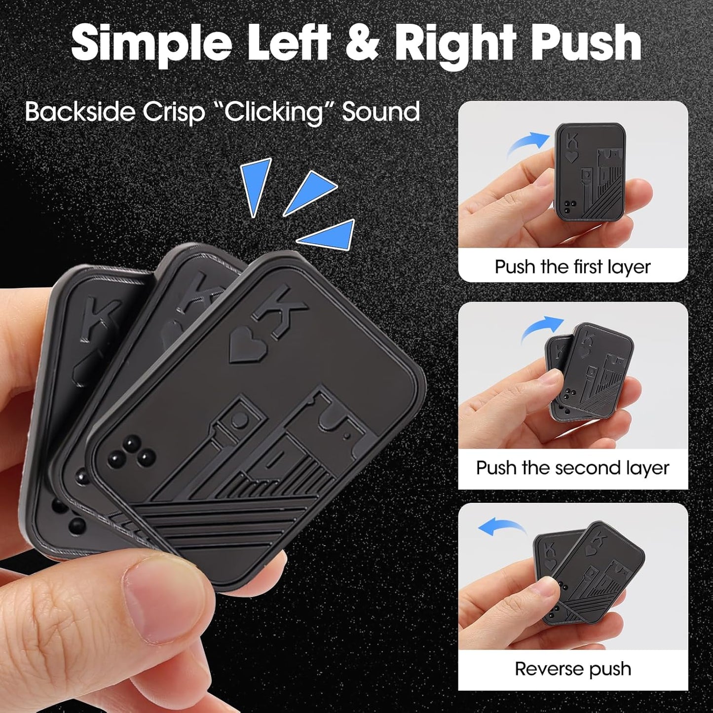 Fidget Slider, Metal Poker Push Card, Fidget Toy, Fidget Clicker, Fidget Toys for Adults Teens, Relieve Stress Anxiety ADHD, Gift for Boyfriend, Husband and Father (Black K)