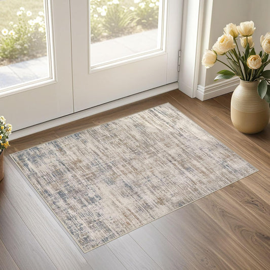 2x3 Entryway Area Rugs: Washable Neutral Abstract Small Rug Door Mat Non-Slip Soft Low Pile Indoor Carpe for Entrance Kitchen Front Door Bathroom Entry Kids Room - Brown