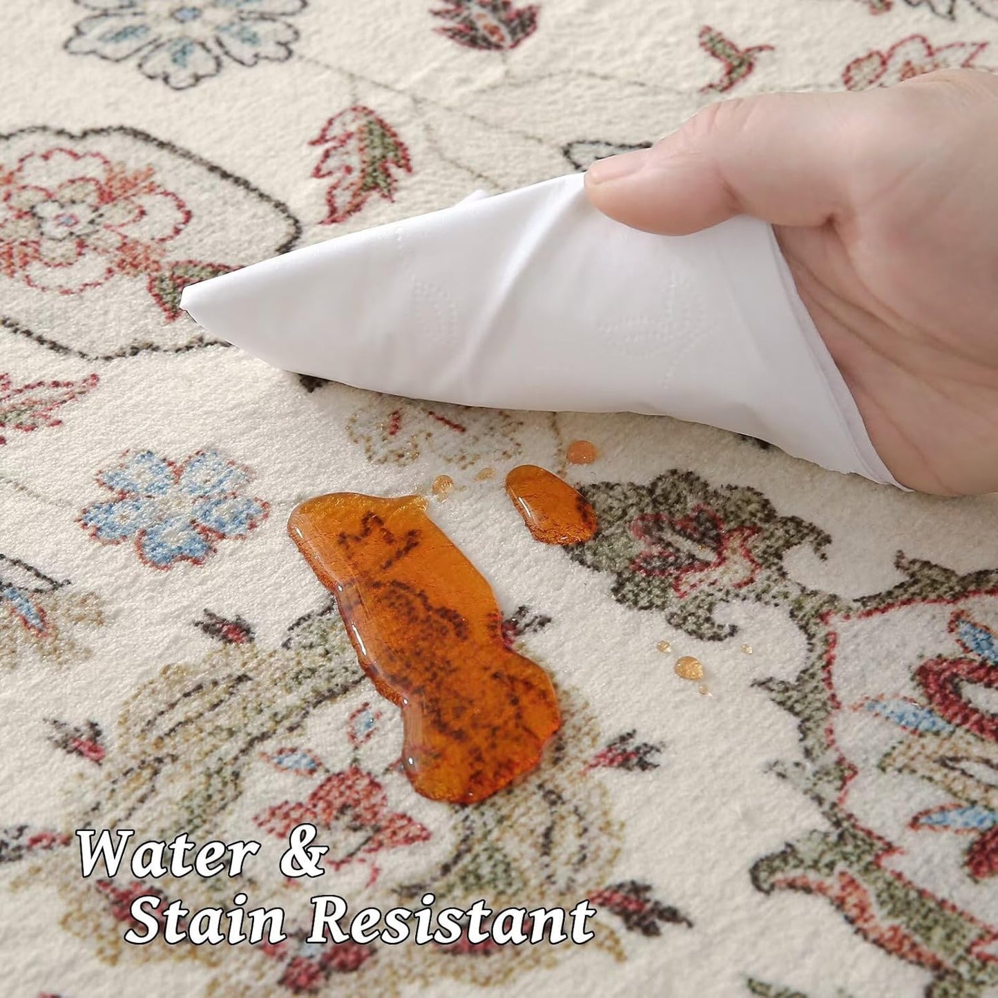 Washable 10x14 Area Rugs for Living Room, Boho Non-Slip Silicone Backing Rugs for Bedroom Dining Room Office, 0.3" Neutral Oriental Throw Carpet with 0.16" Cushioning Pad, Light Beige/Multi