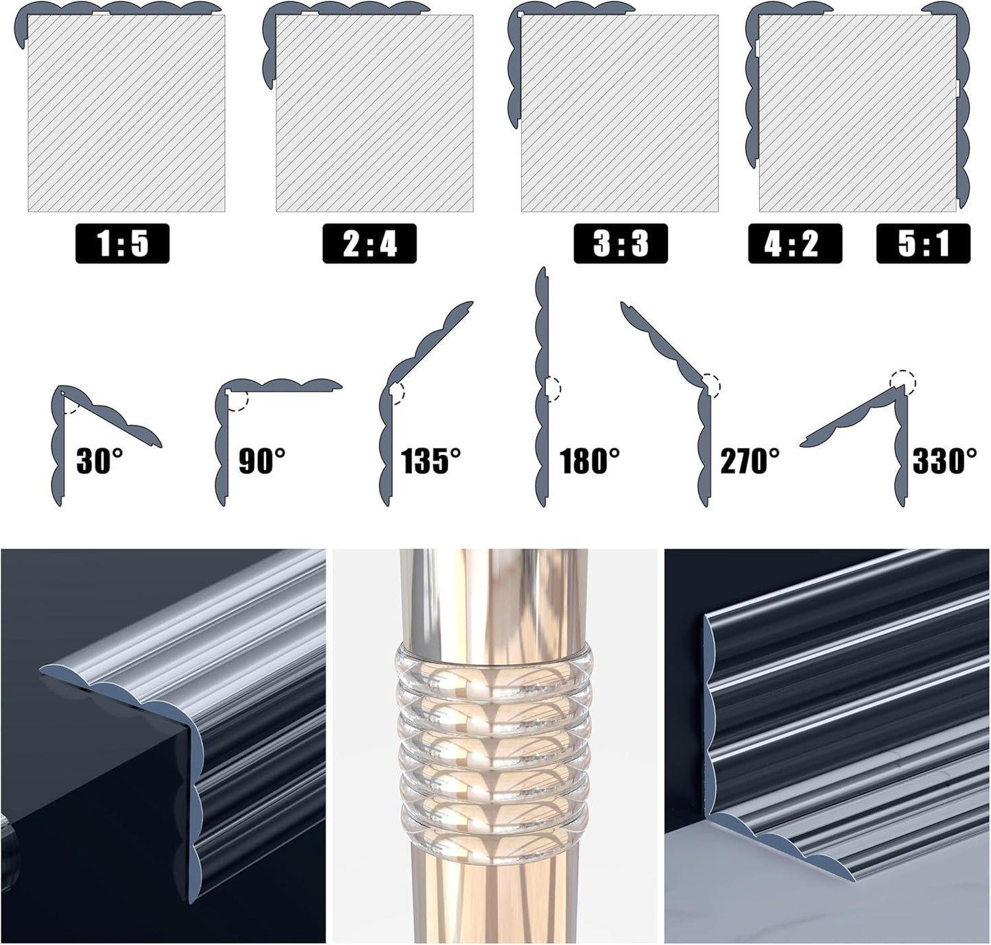 Wall Corner Protector Edge Guard - Peel and Stick Self-Adhesive Wall Trim Moulding, Inside & Outside Corner Molding Trim Caulk Strip for Wall Edge, Ceiling, Countertop – Clear, 1.18INx3FT